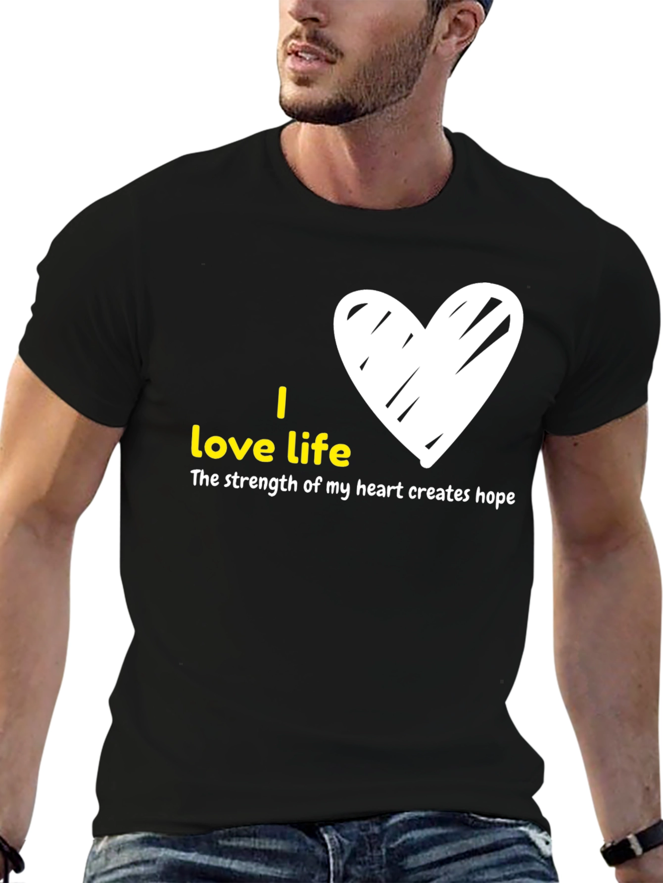 Black I Love Life Graphic Tee - Heart Design view 6