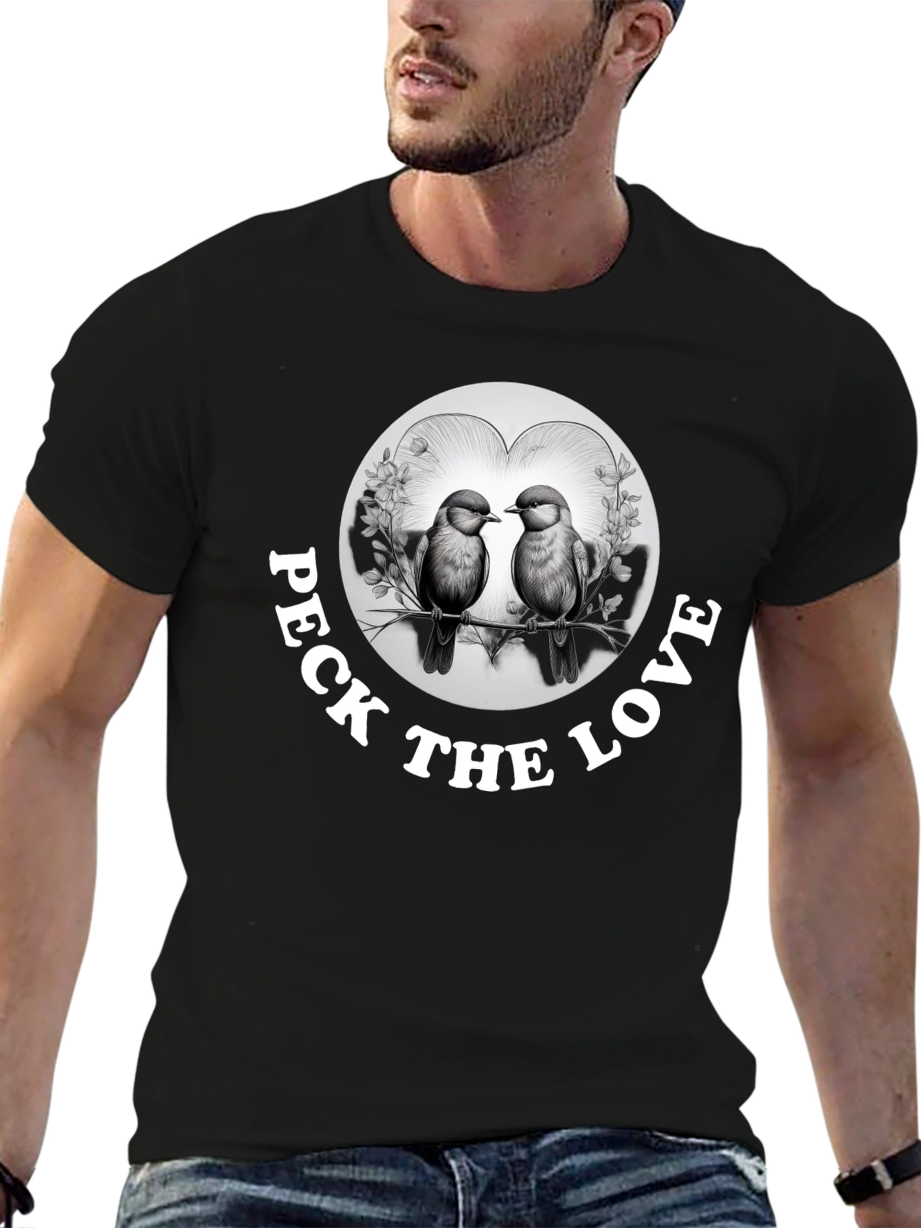 Black Peck the Love Graphic Tee - Bird Lover's Gift view 6