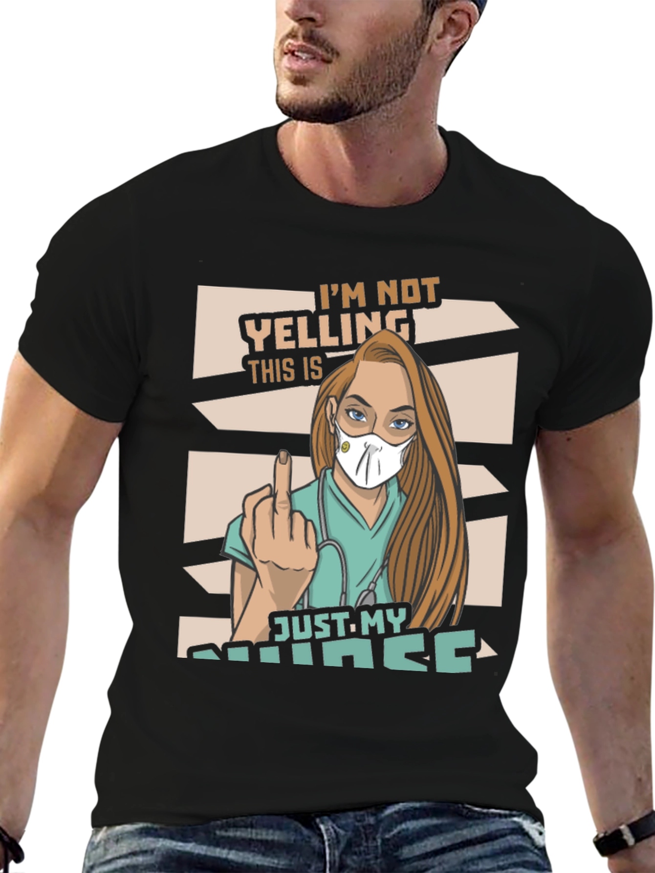 Black I'm Not Yelling Nurse Graphic T-Shirt view 6