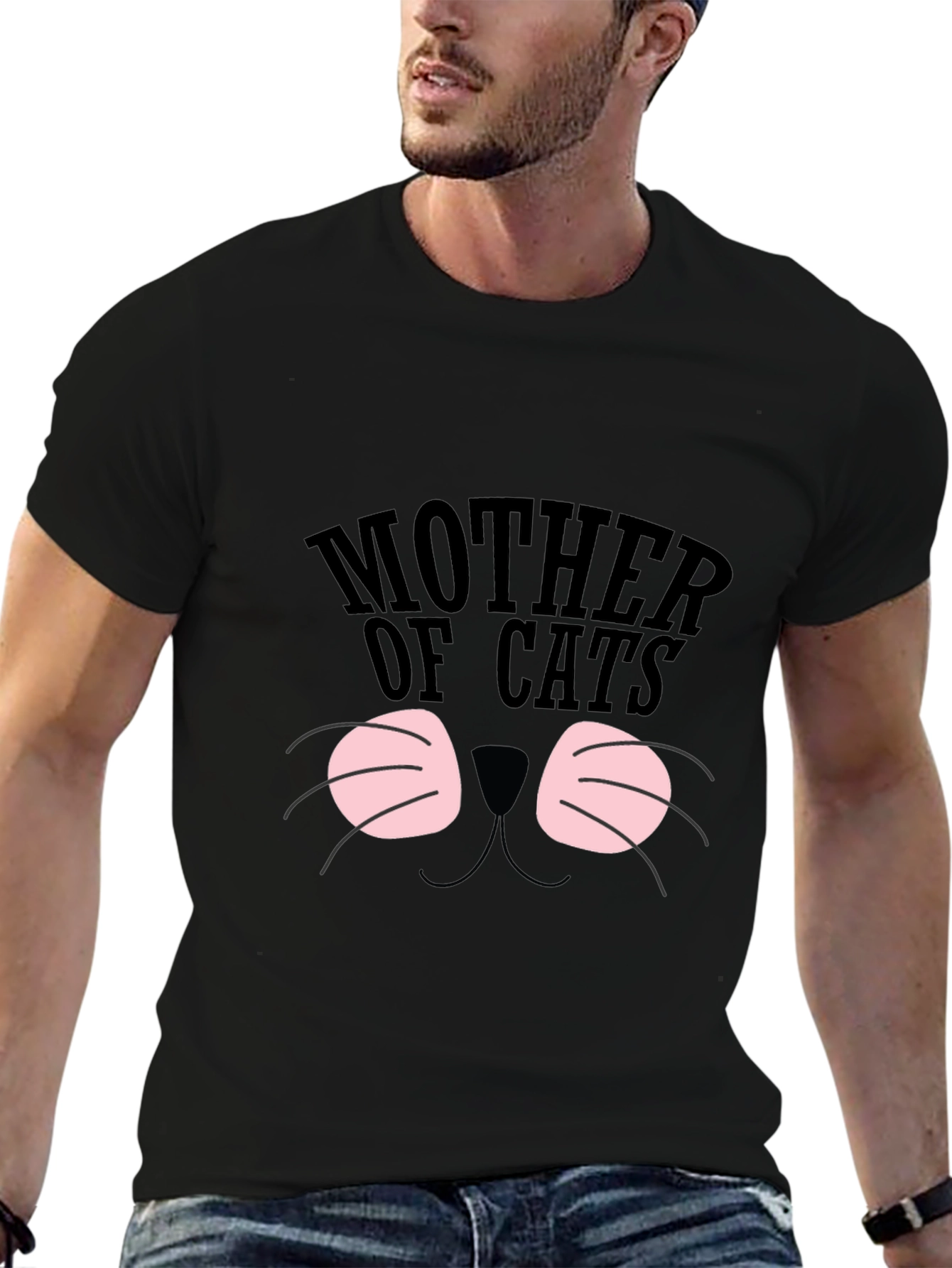 Black Mother of Cats T-Shirt, Cute Cat Face Tee view 6