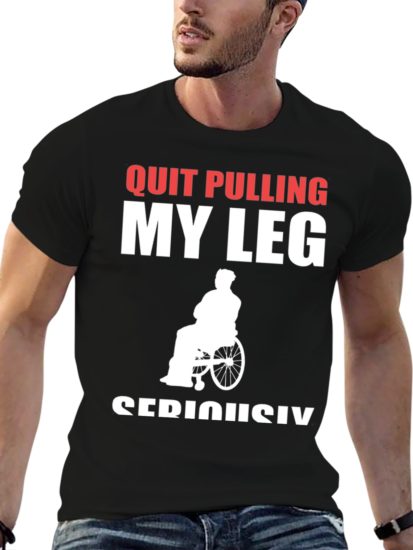 Black Quit Pulling My Leg T-Shirt view 6
