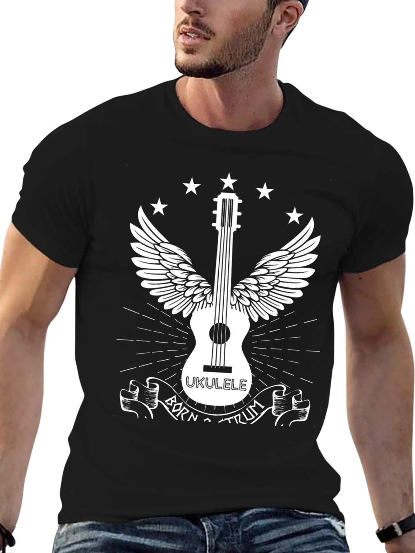 Black Born to Strum Ukulele Graphic Tee view 6