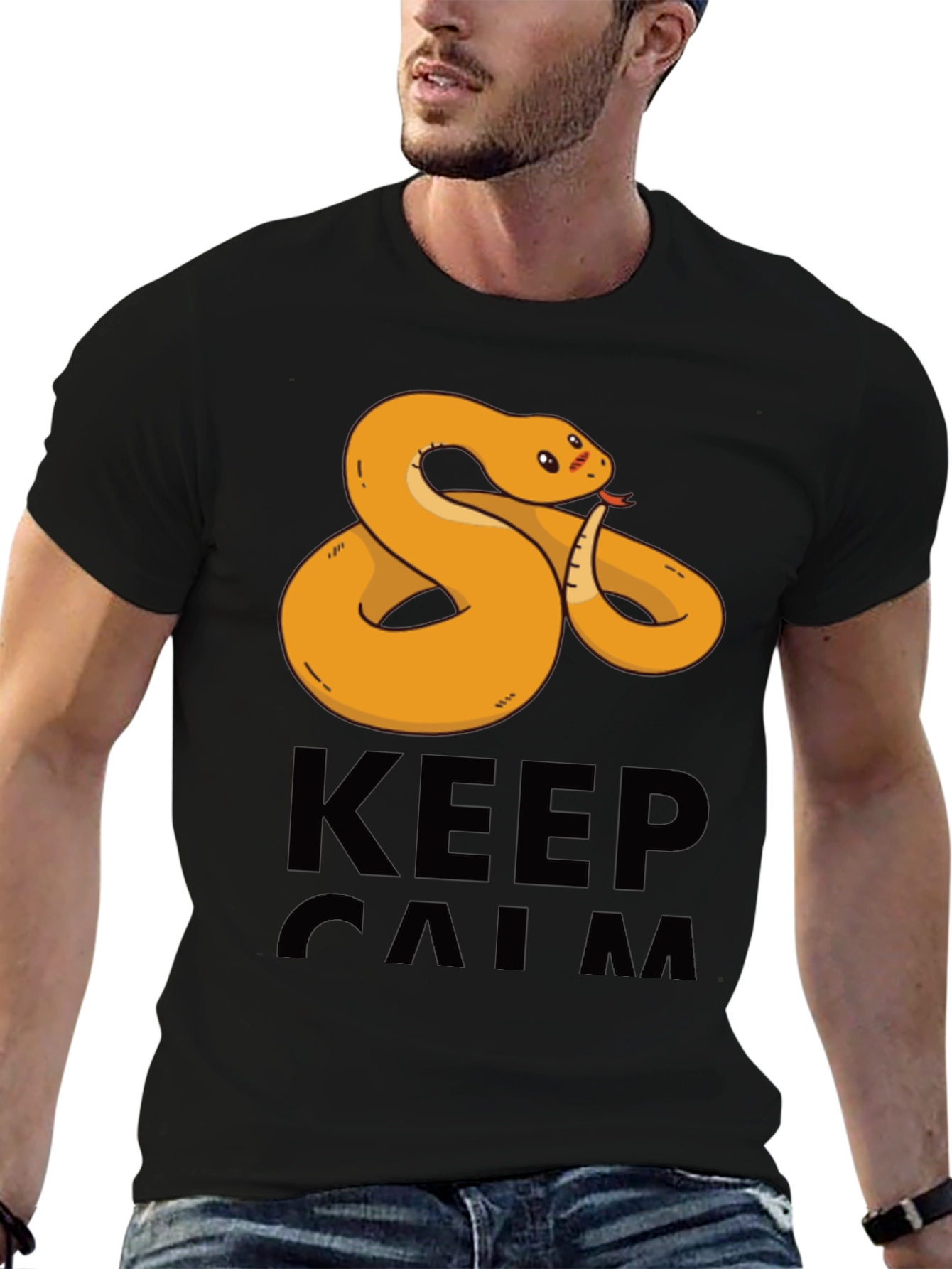 Black Funny Snake Keep Calm Men's T-Shirt view 6