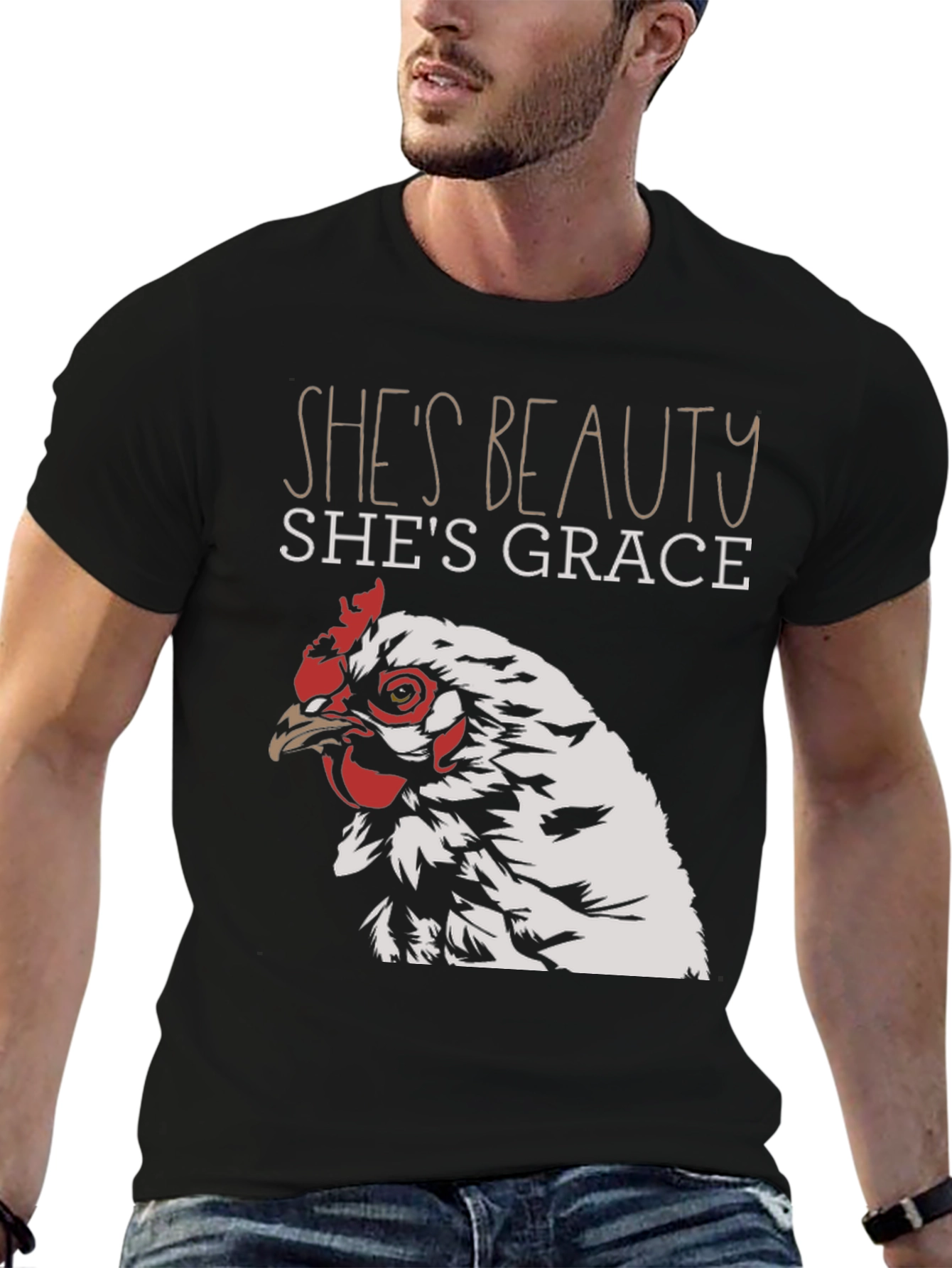 Black She's Beauty She's Grace Chicken Graphic T-Shirt view 6