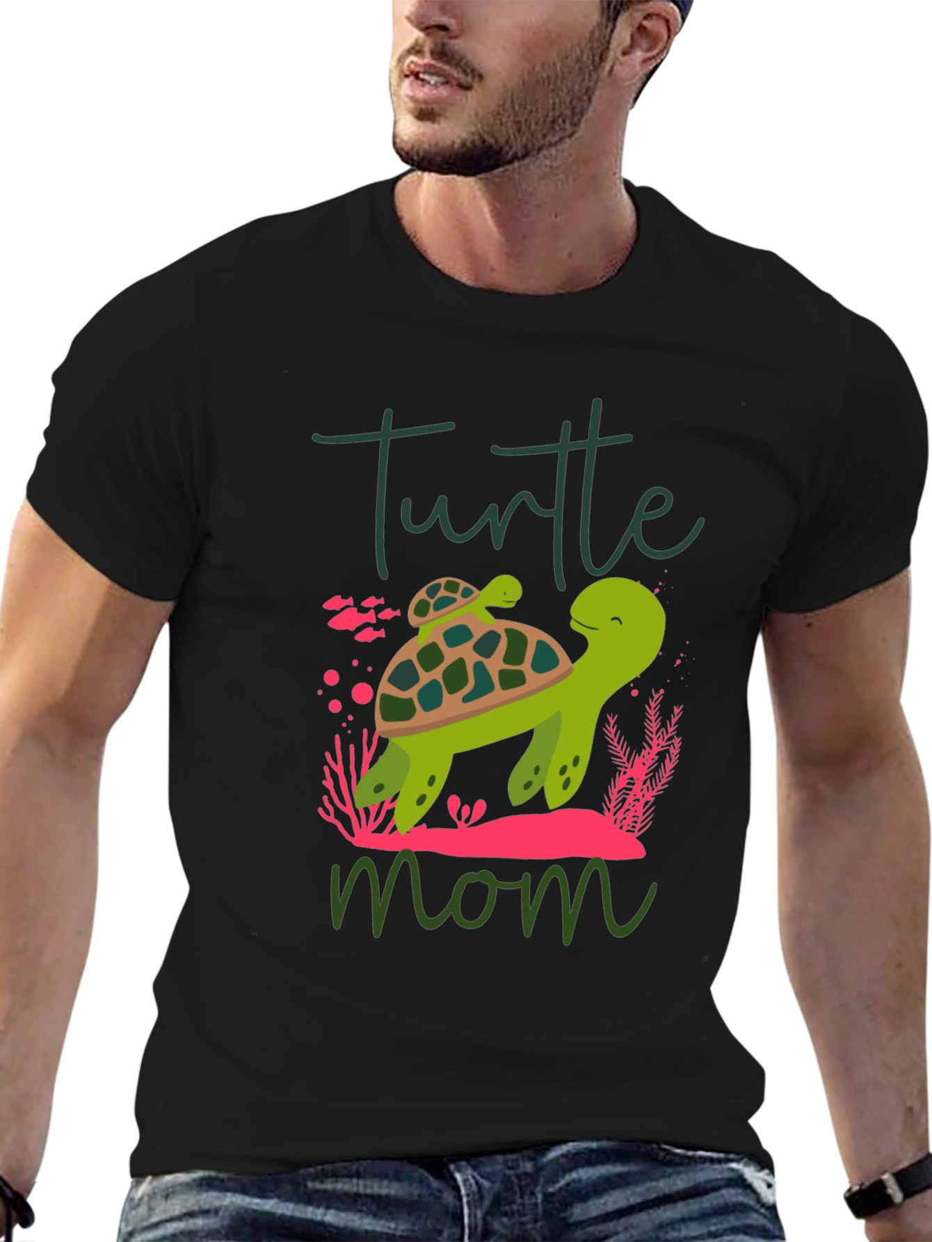 Black Turtle Mom Graphic T-Shirt, Cute Animal Tee view 6