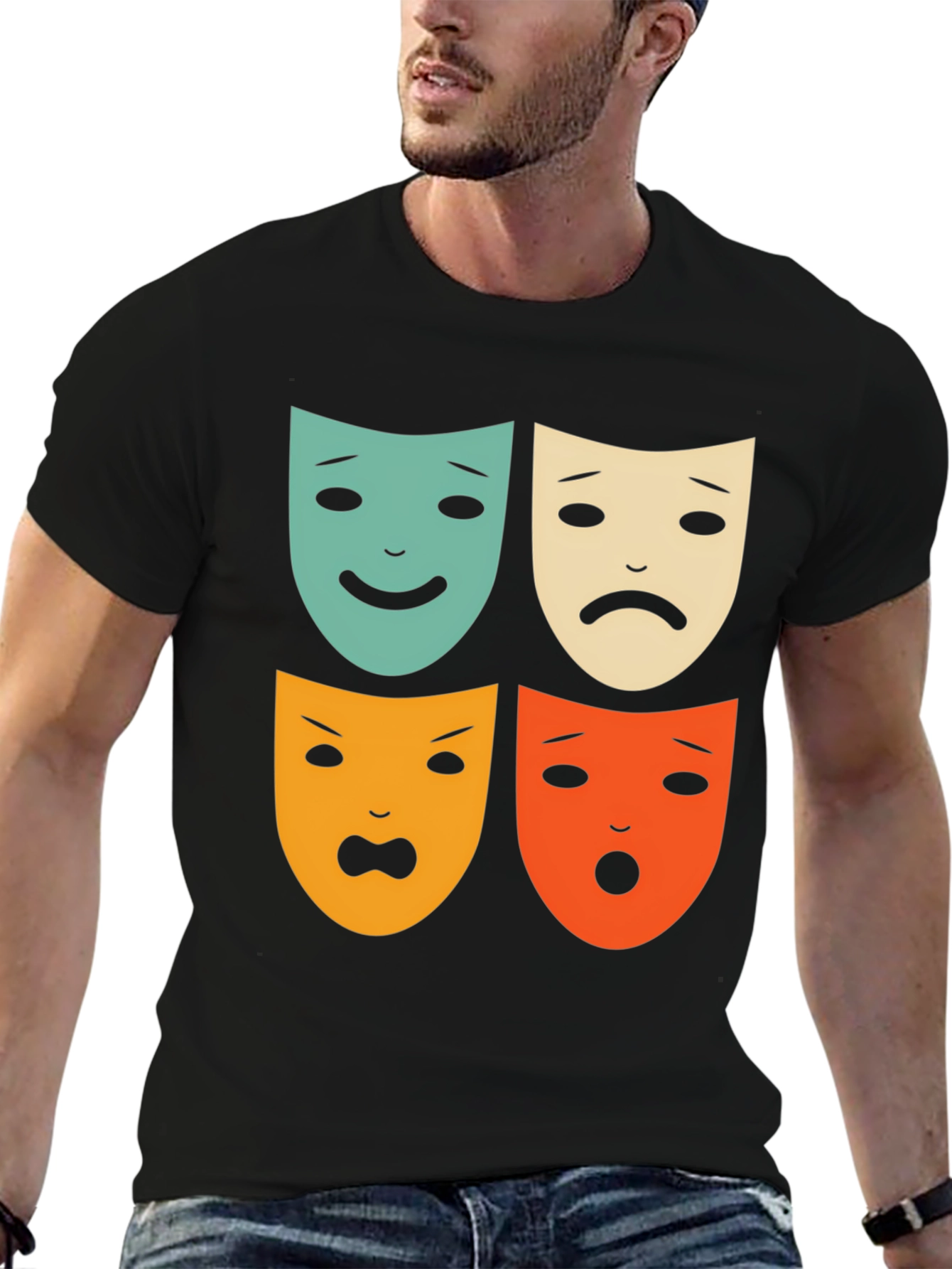 Black Drama Masks Graphic Tee - Unisex Soft Cotton T-Shirt view 6