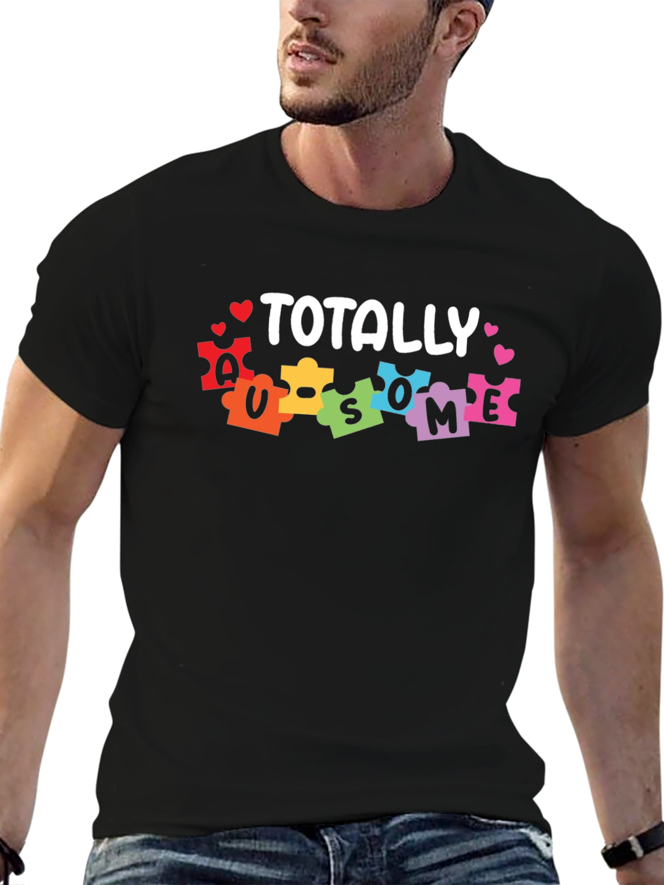Black Totally Awesome Autism Awareness T-Shirt view 6