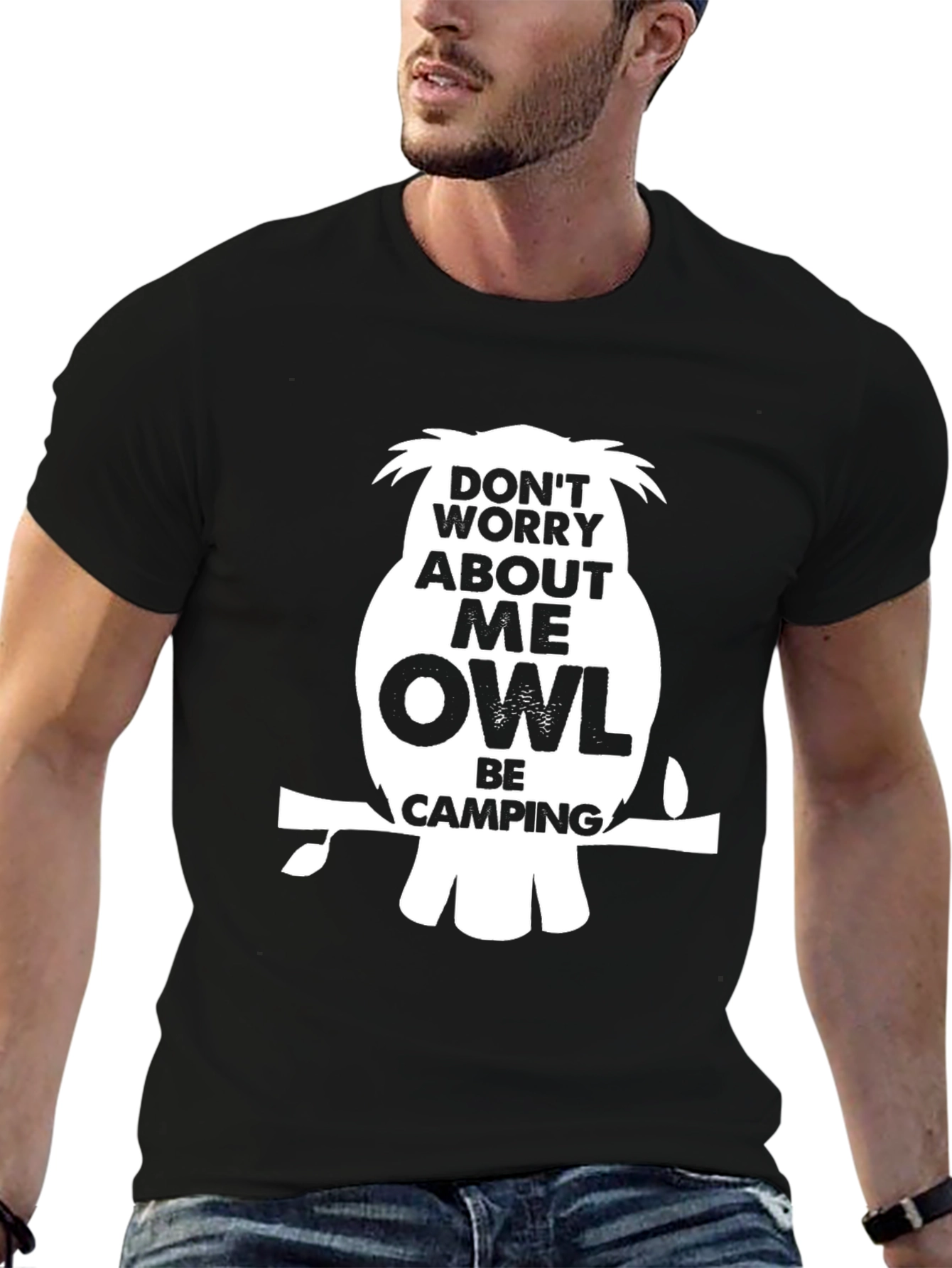Black Funny Owl Camping Graphic T-Shirt - Black view 6