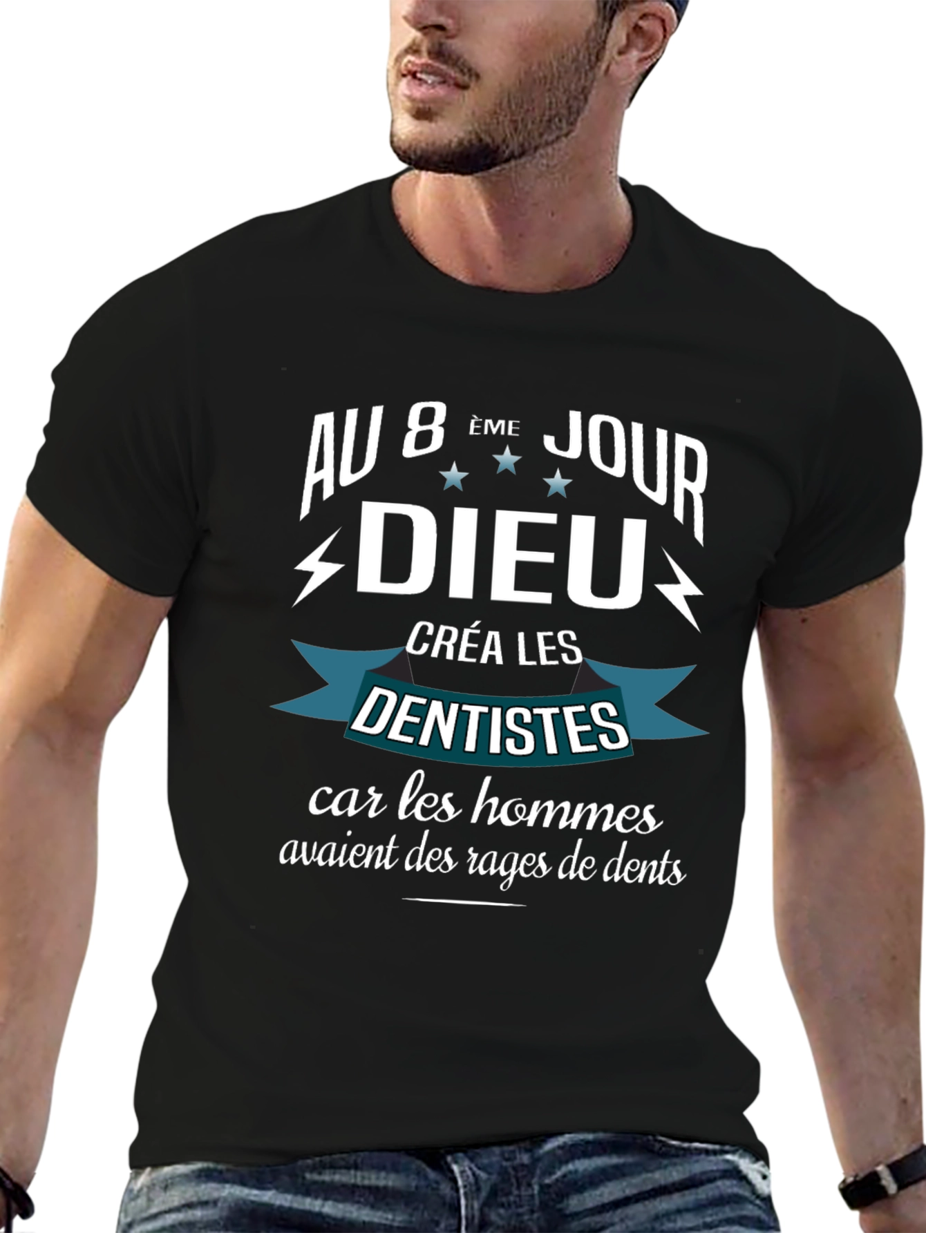 Black Au 8eme Jour Dieu Dentists T-Shirt view 6