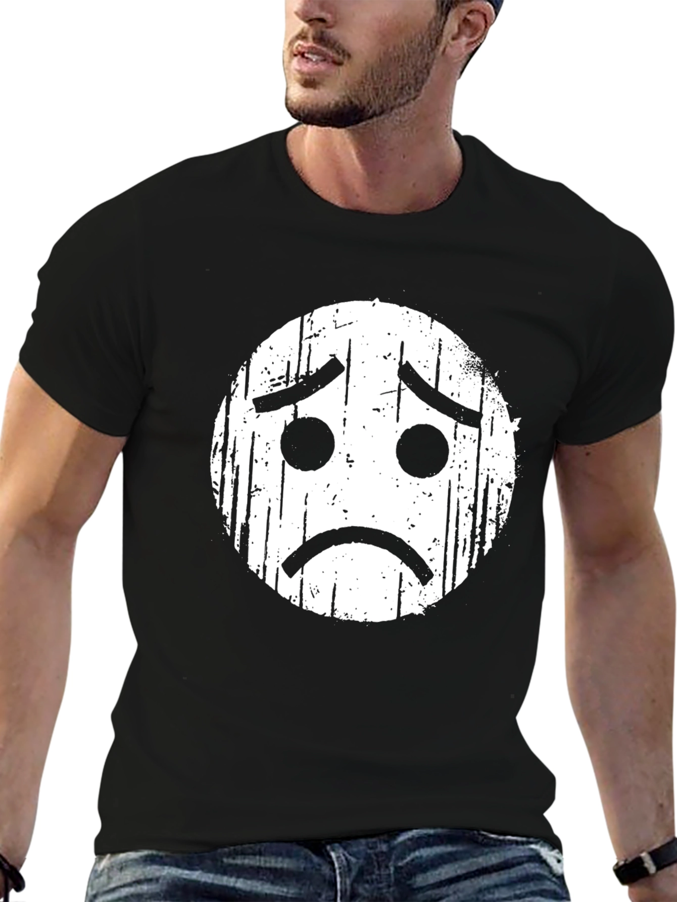 Black Sad Emoji Graphic Black T-Shirt view 6