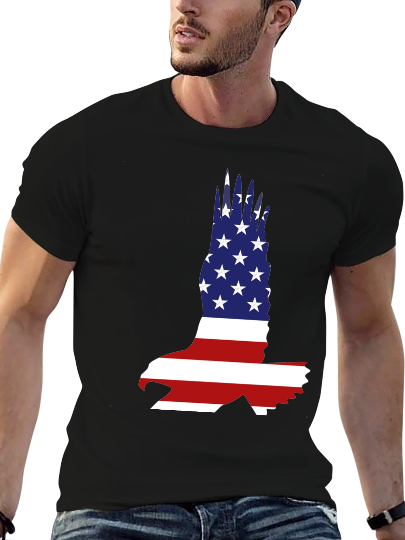 Black American Flag Eagle Graphic T-Shirt view 6