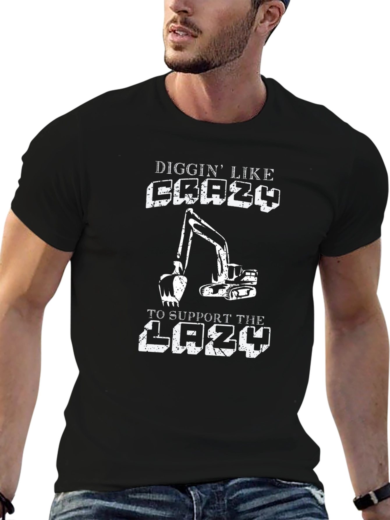 Black Diggin' Like Crazy Men's Black T-Shirt view 6