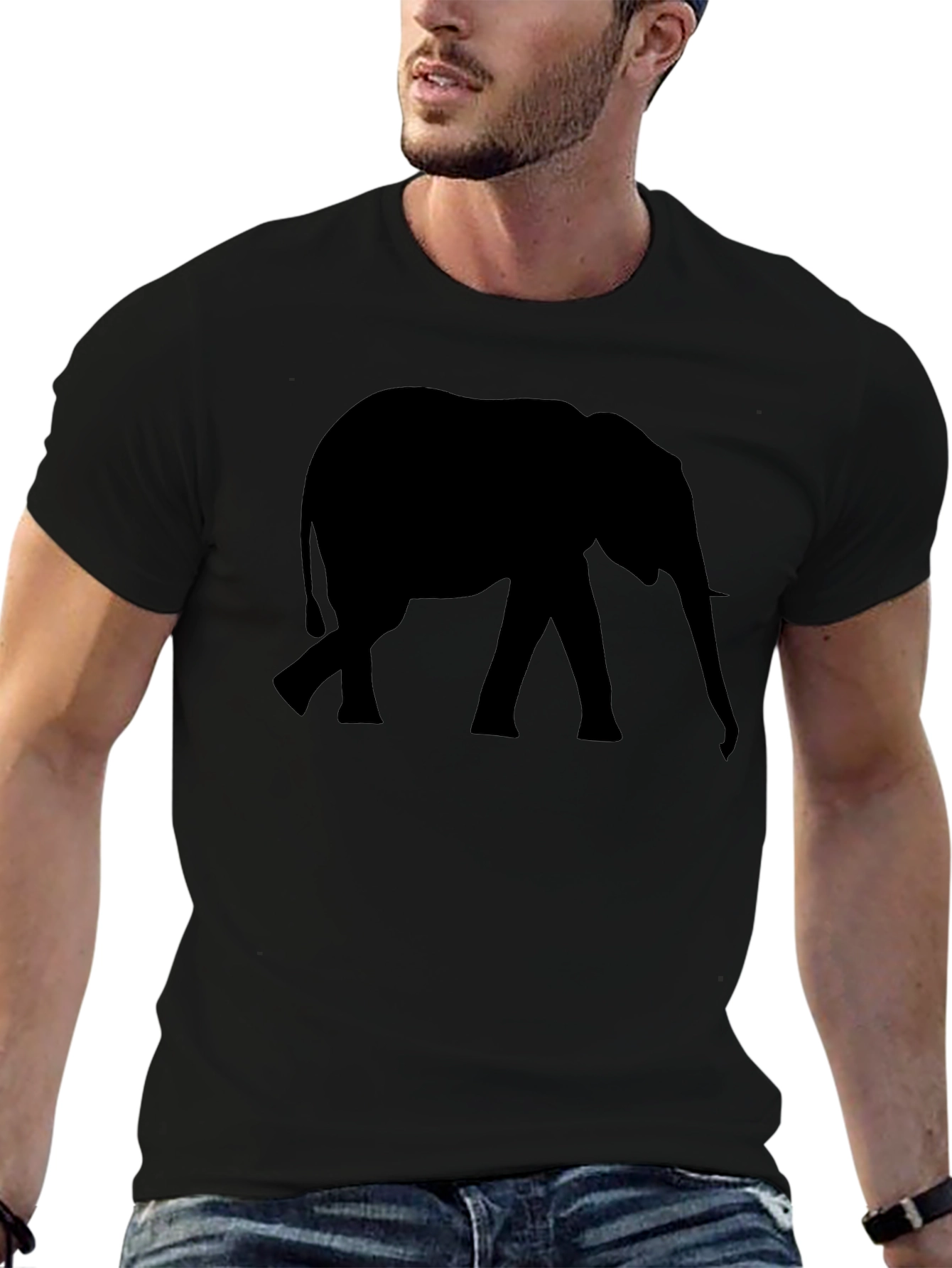 Black Elephant Silhouette Black T-Shirt view 6