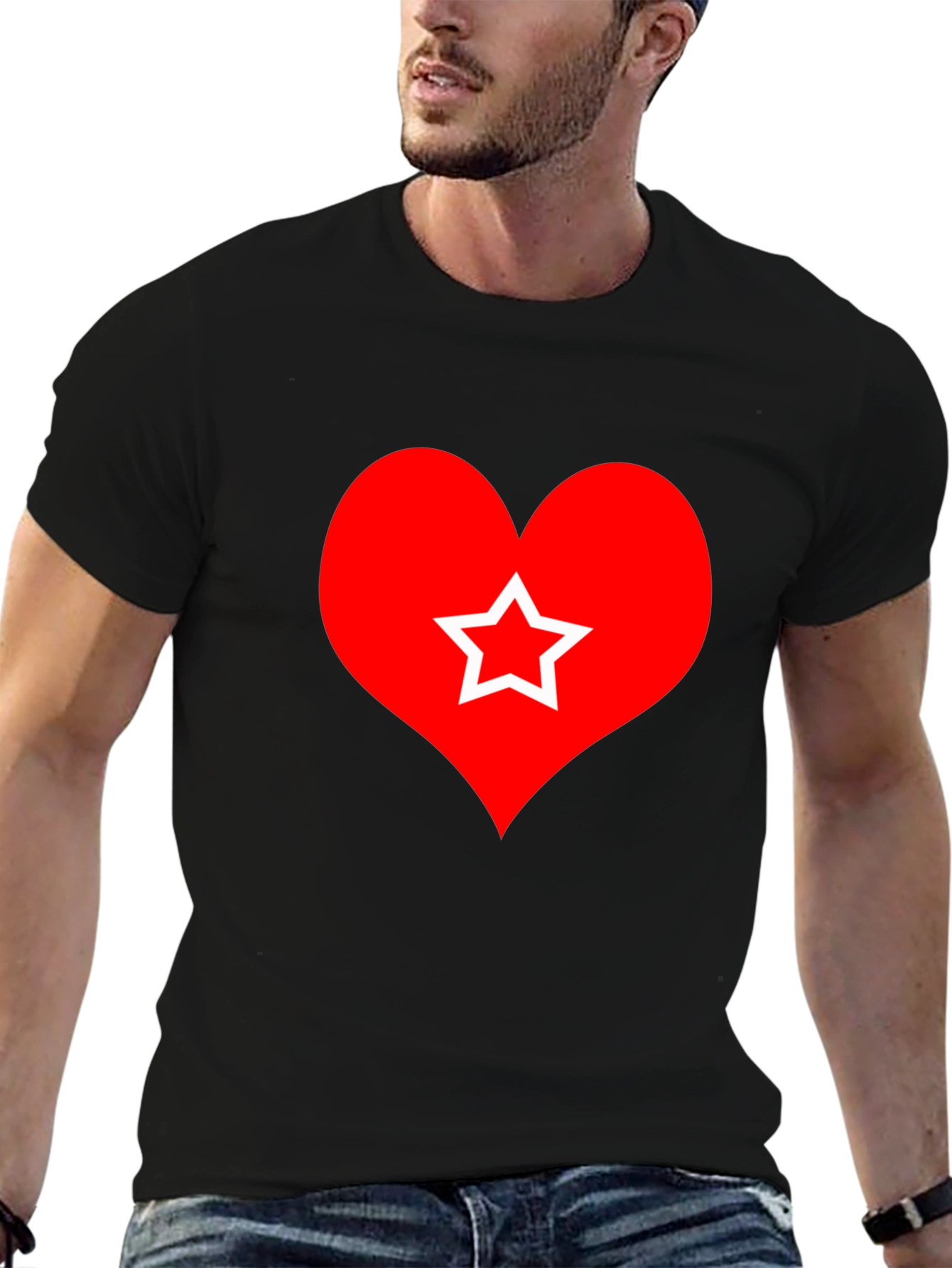 Black Heart Star Graphic Tee - Black Cotton T-Shirt view 6