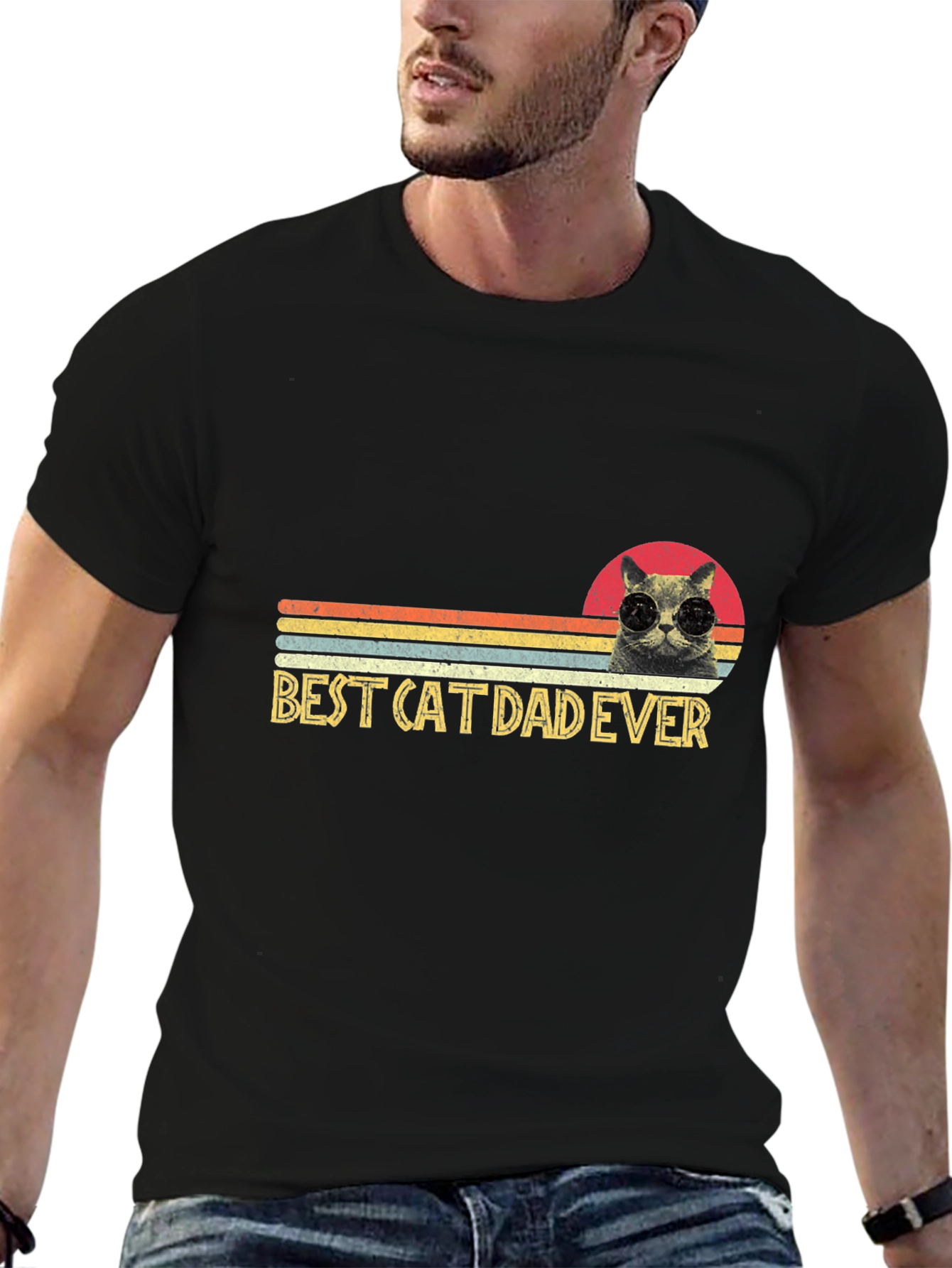 Black Best Cat Dad Ever T-Shirt - Funny Cat Lover Tee view 6
