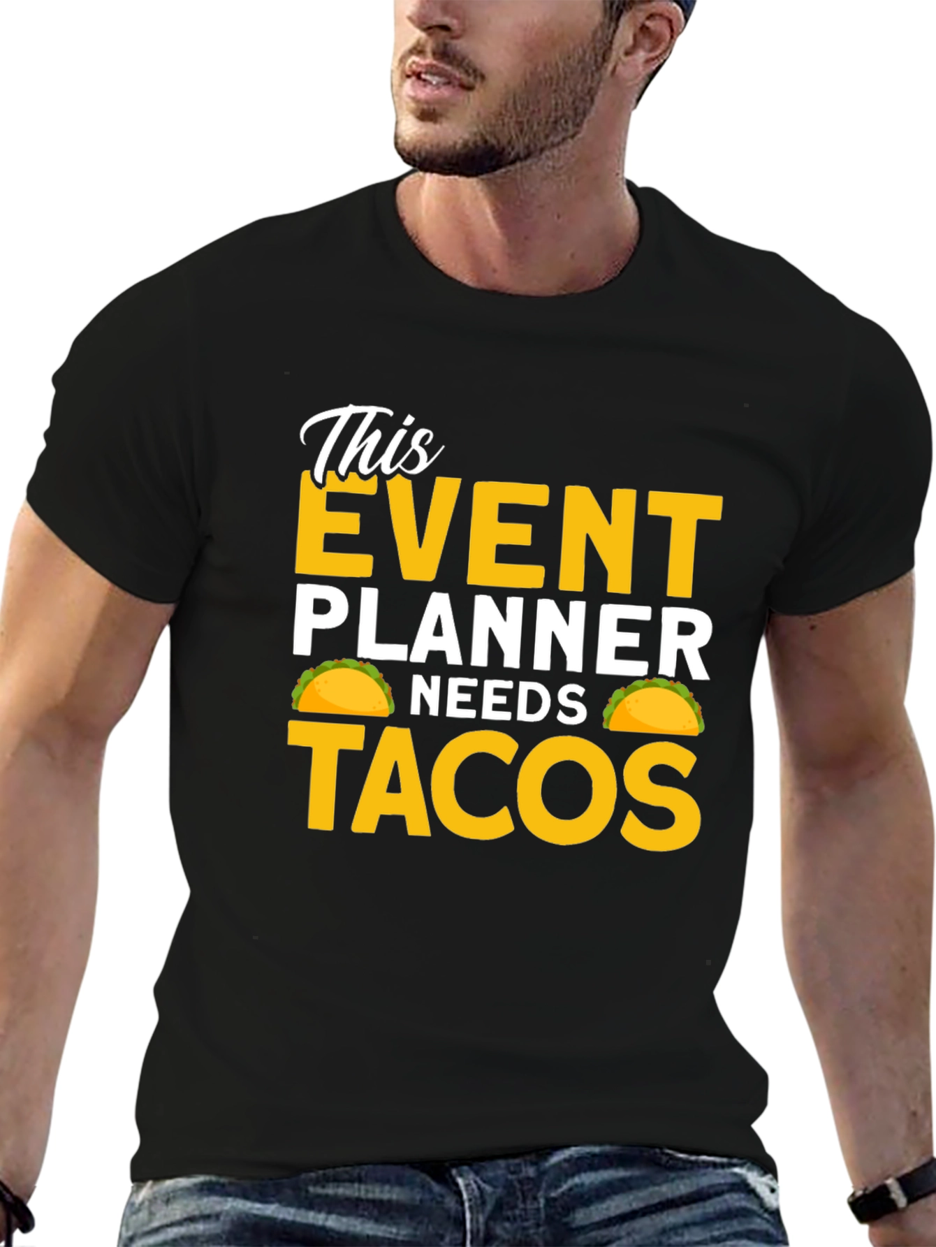 Black Event Planner Needs Tacos Black T-Shirt view 6