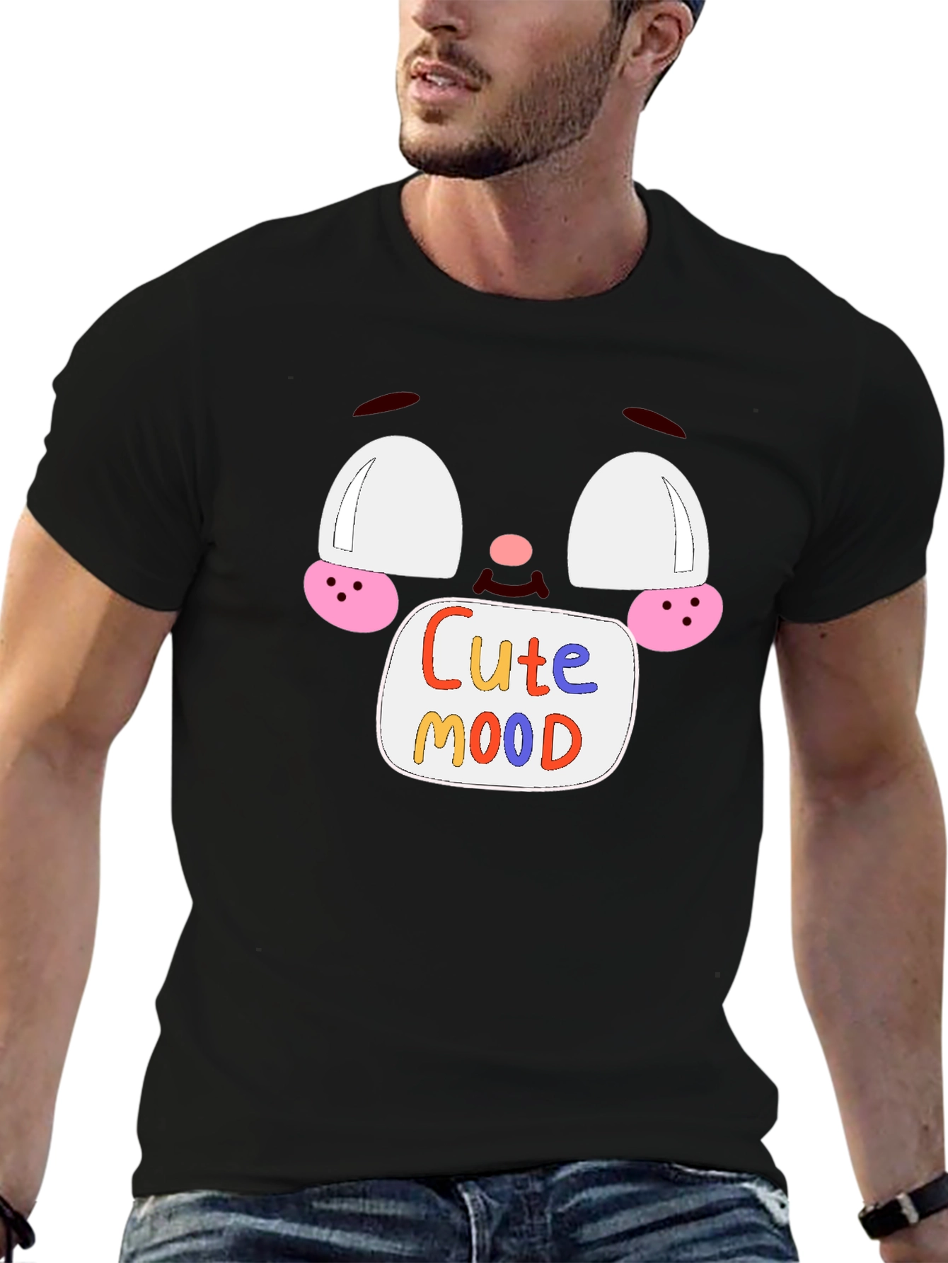 Black Cute Mood Graphic Tee - Unisex Black T-Shirt view 6