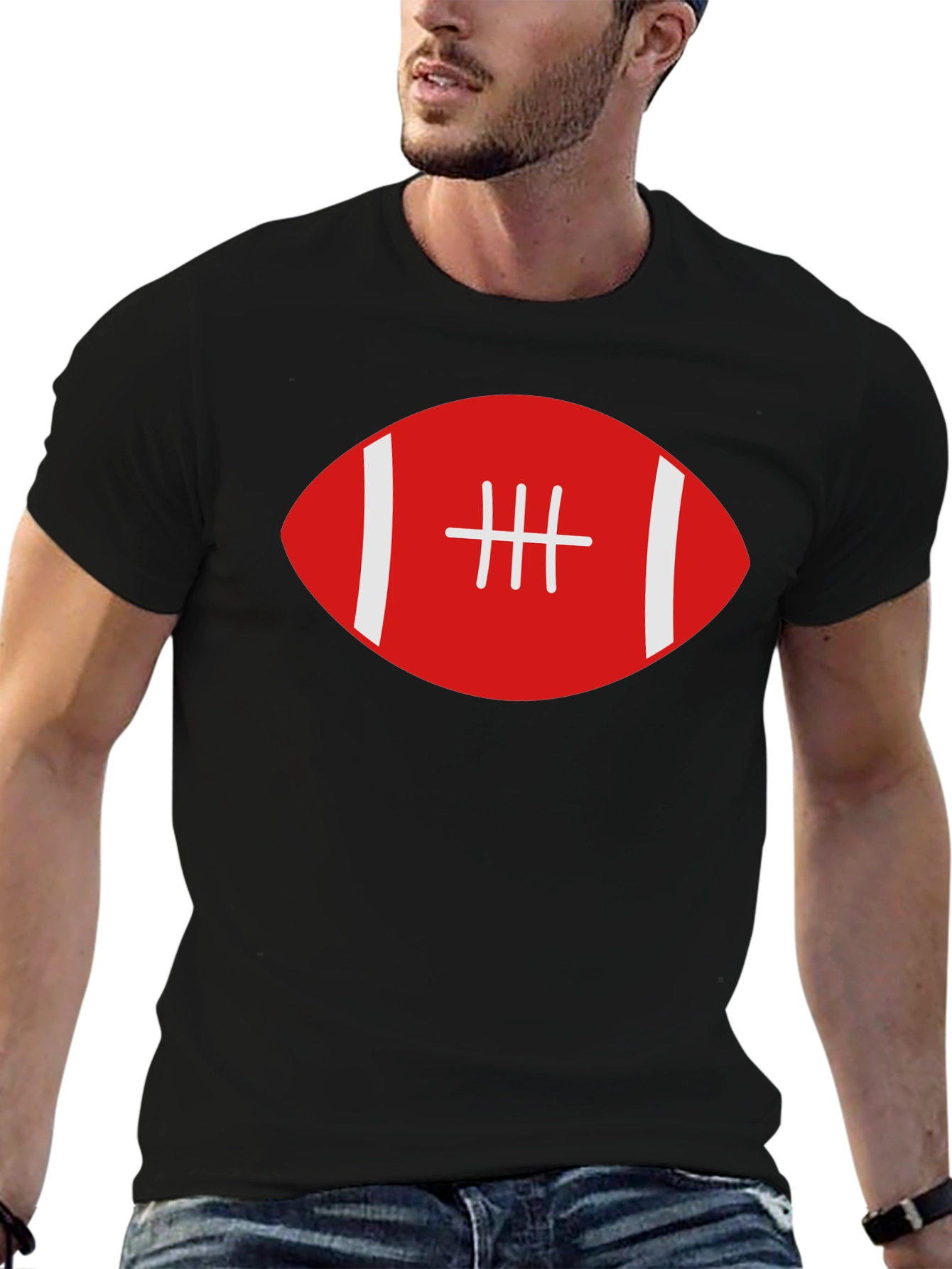 Black Football Graphic Tee - Black Cotton T-Shirt view 6