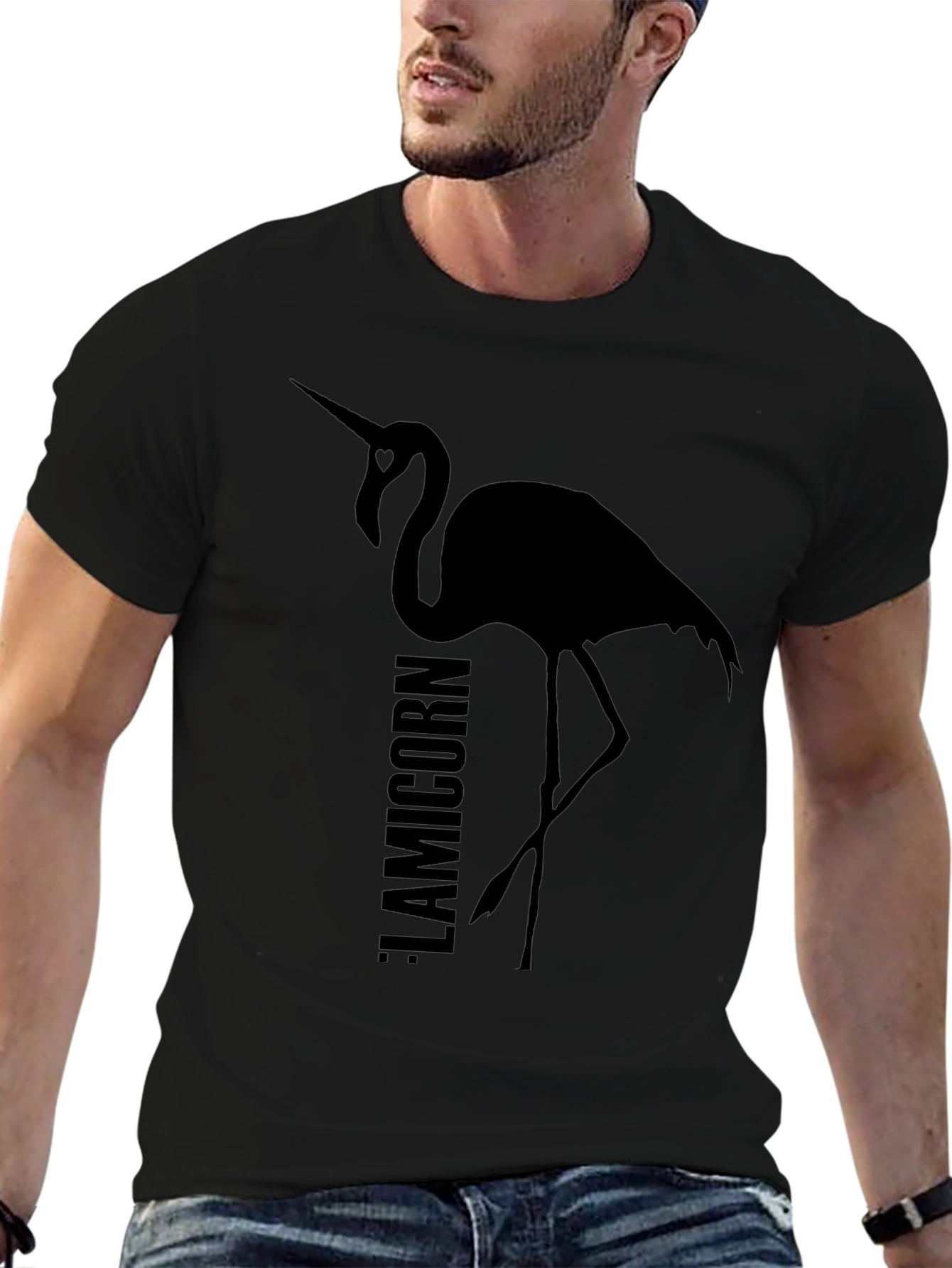 Black Flamicorn T-Shirt - Unique Graphic Tee view 6