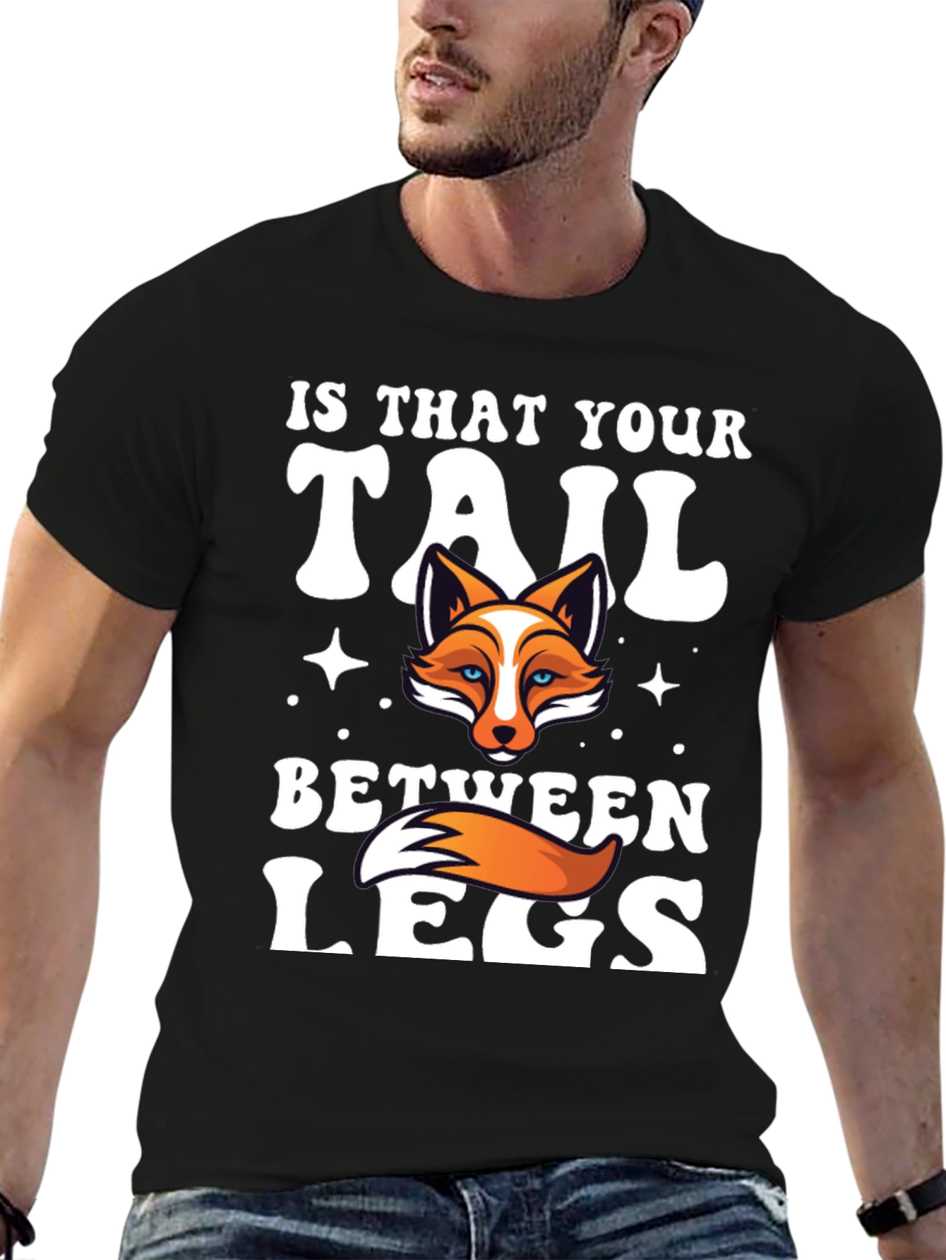 Black Fox Tail Humor Graphic T-Shirt view 6