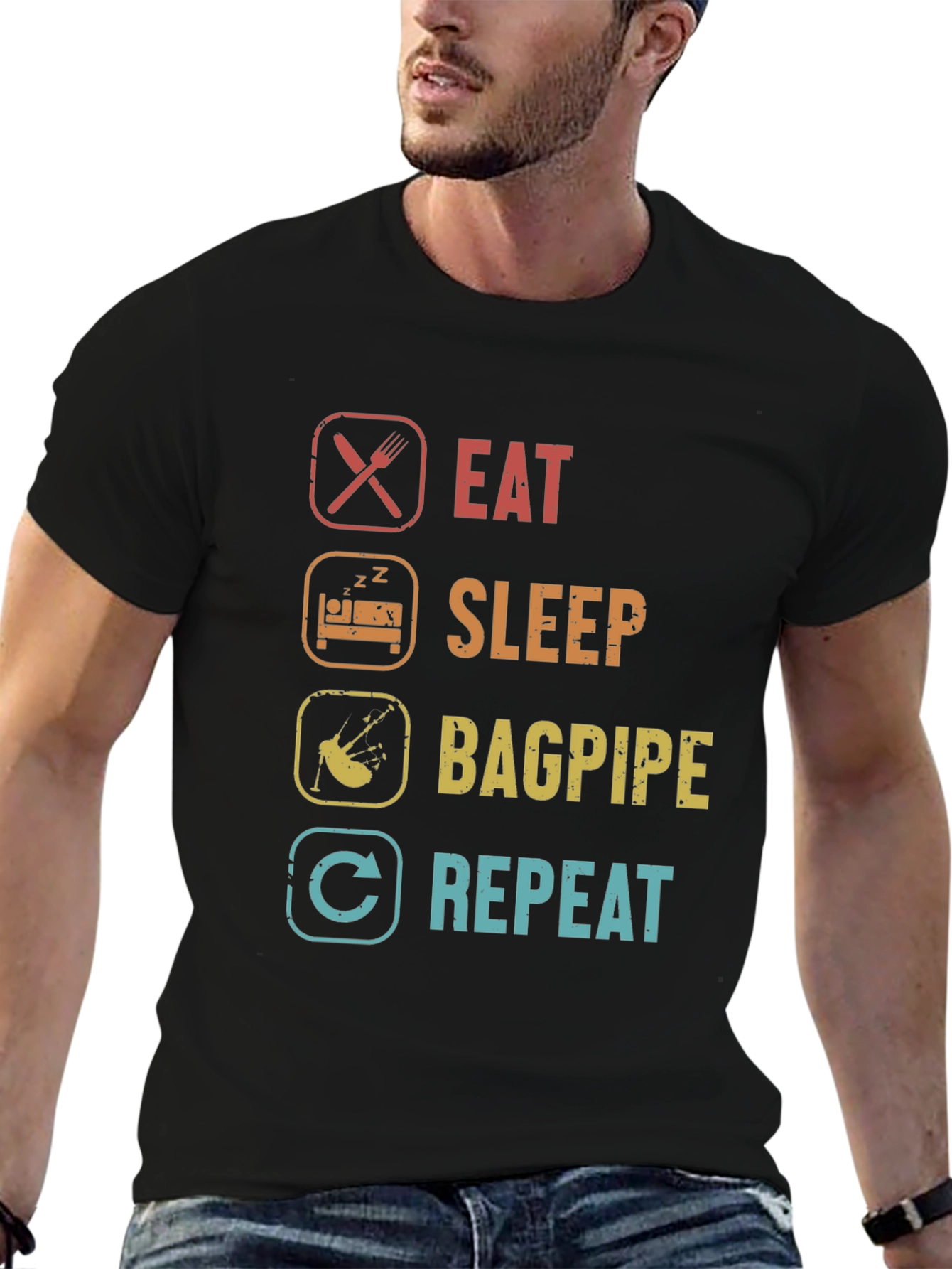 Black Eat Sleep Bagpipe Repeat T-Shirt view 6