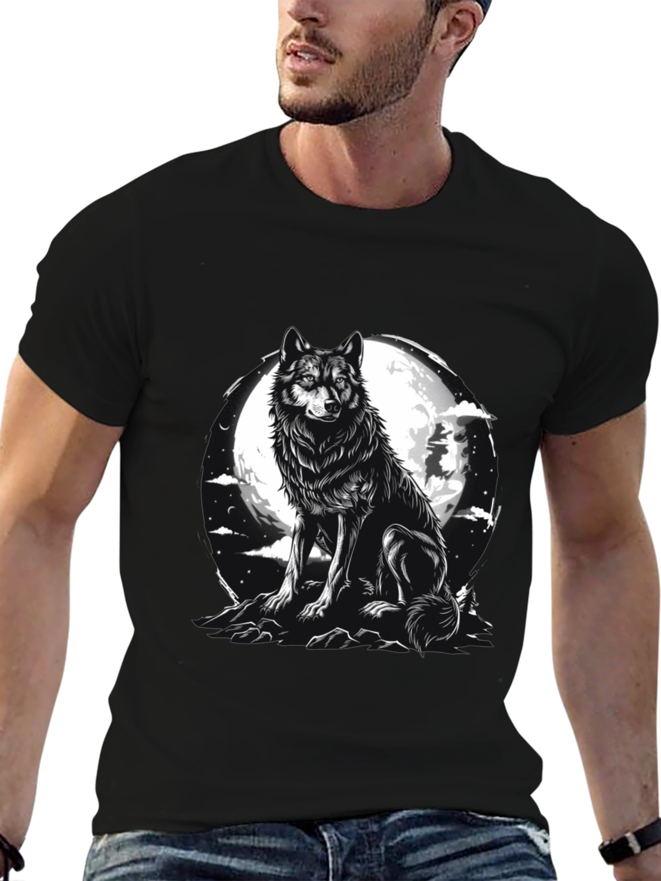 Black Wolf Moon Graphic Tee - Black Cotton Blend view 6