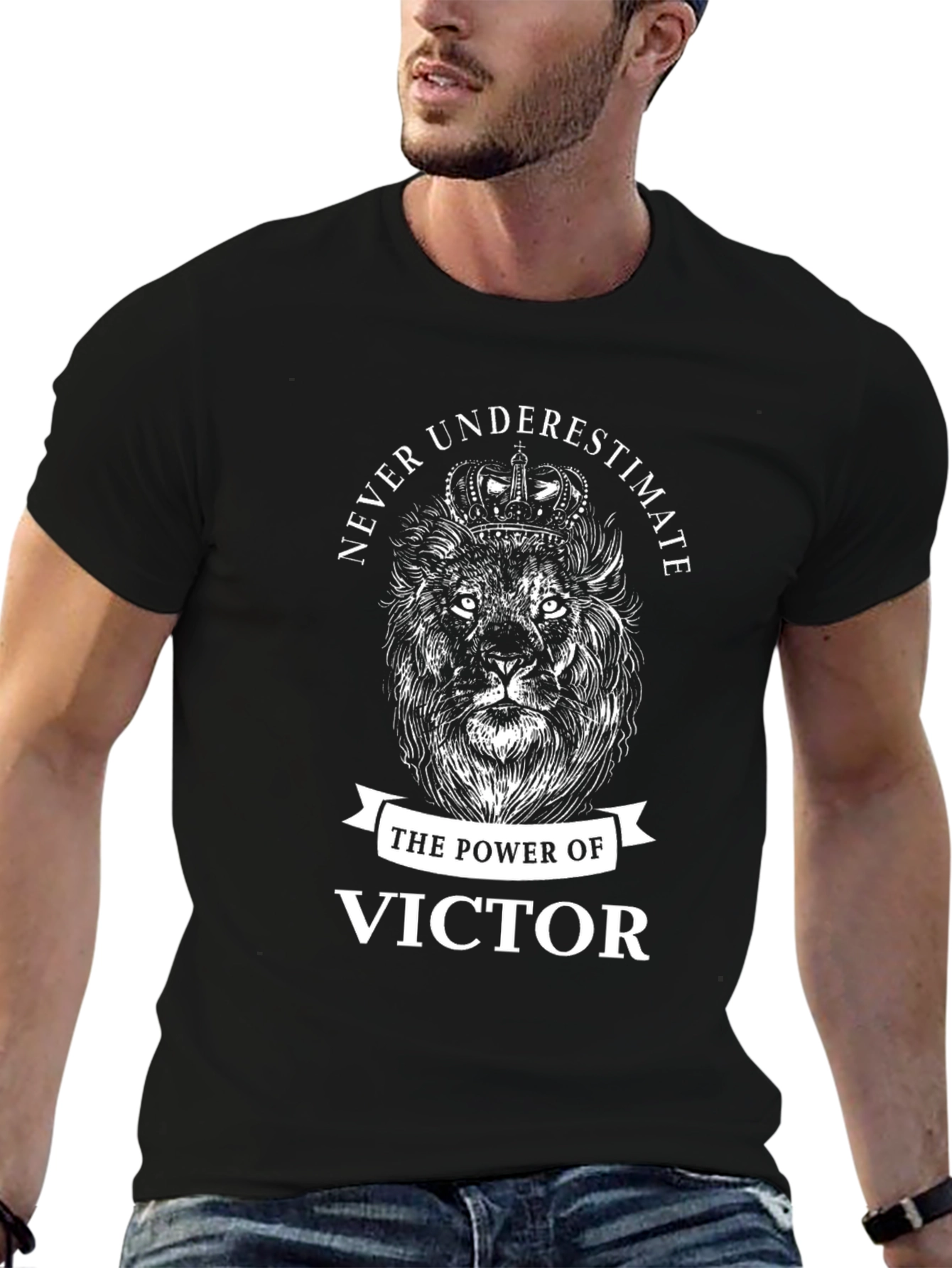 Black Never Underestimate Victor Lion Black Graphic T-Shirt view 6