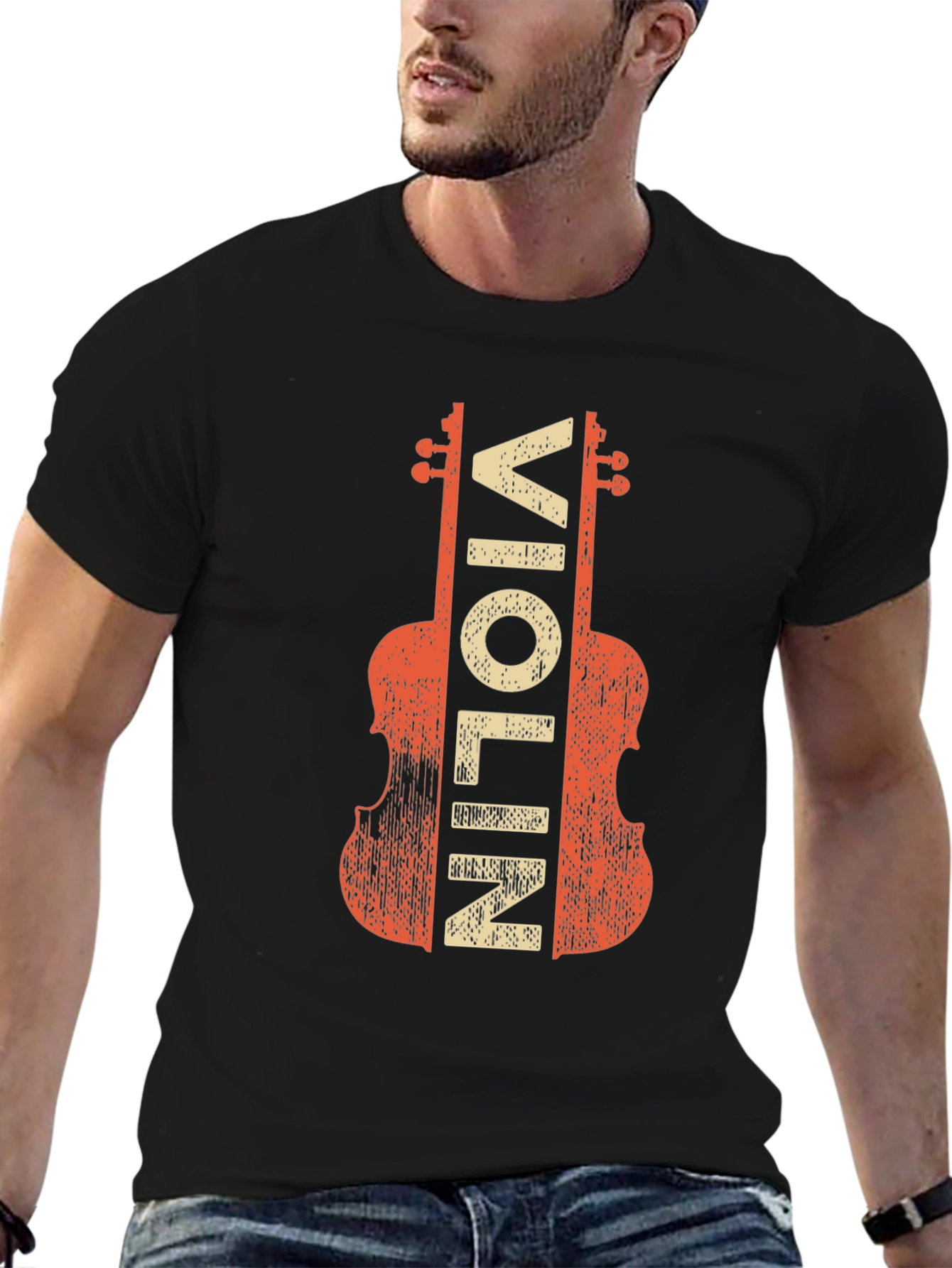 Black Vintage Violin Graphic Tee - Musician T-Shirt view 6