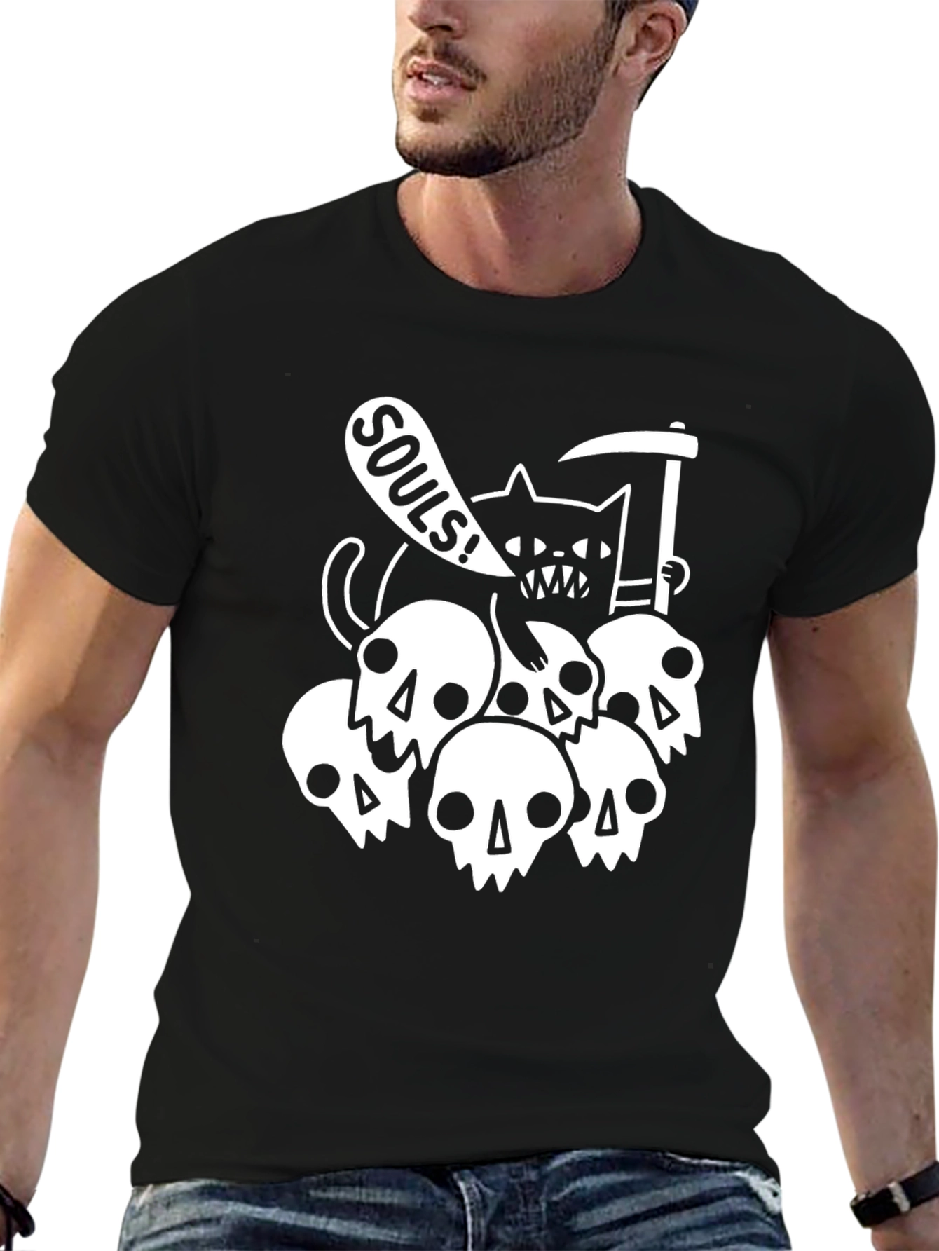 Black Grim Reaper Cat Skulls T-Shirt - Black view 6