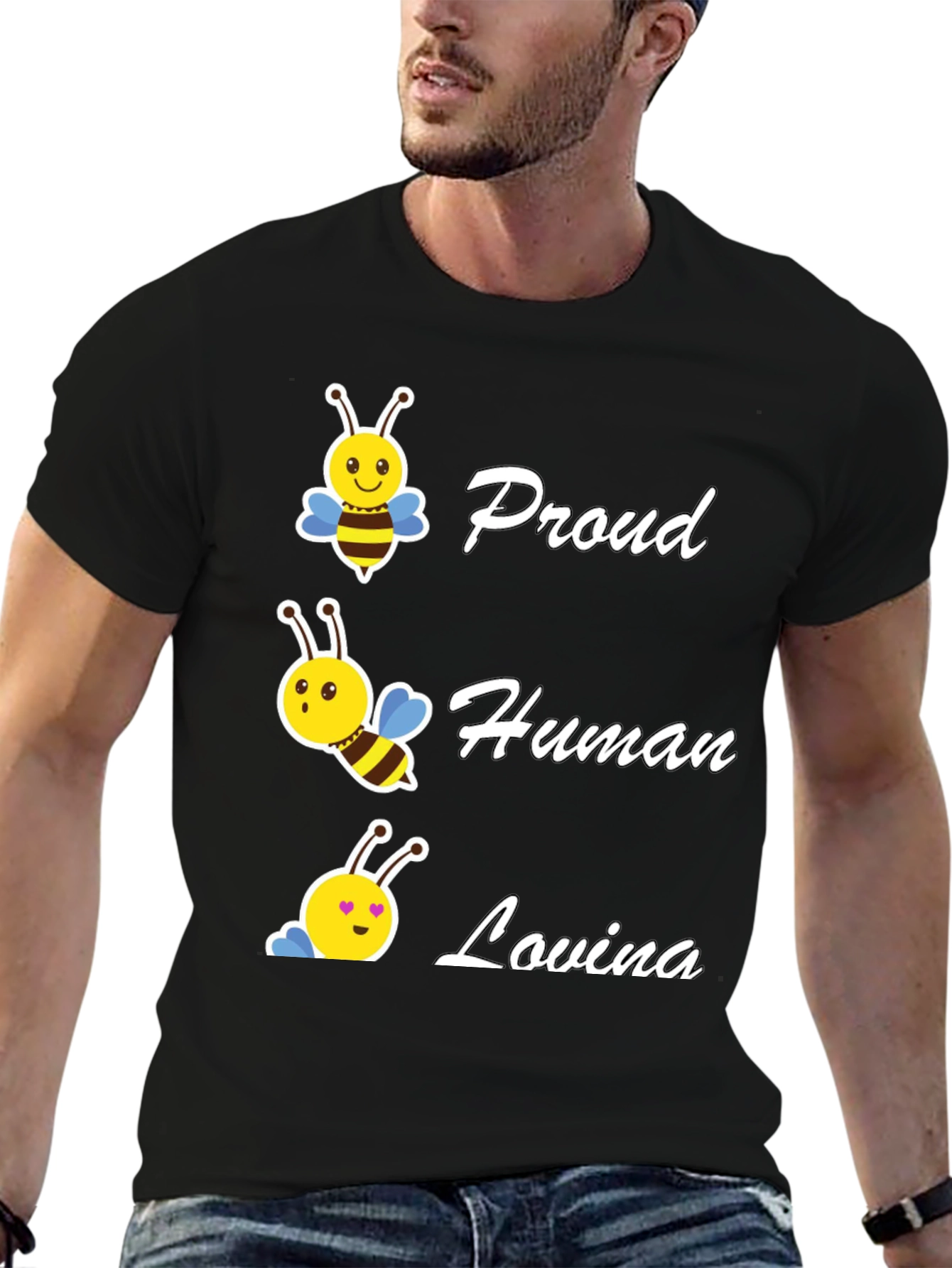 Black Proud Human Bee Loving T-Shirt view 6