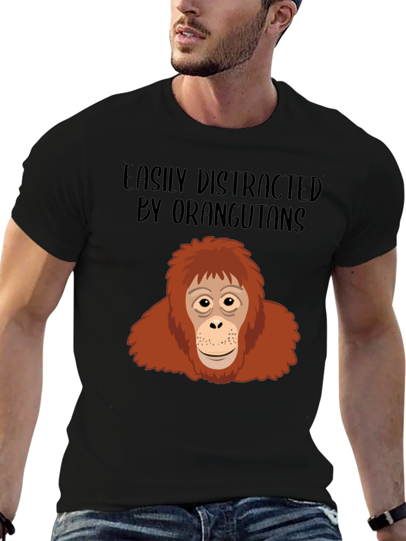 Black Easily Distracted by Orangutans T-Shirt view 6