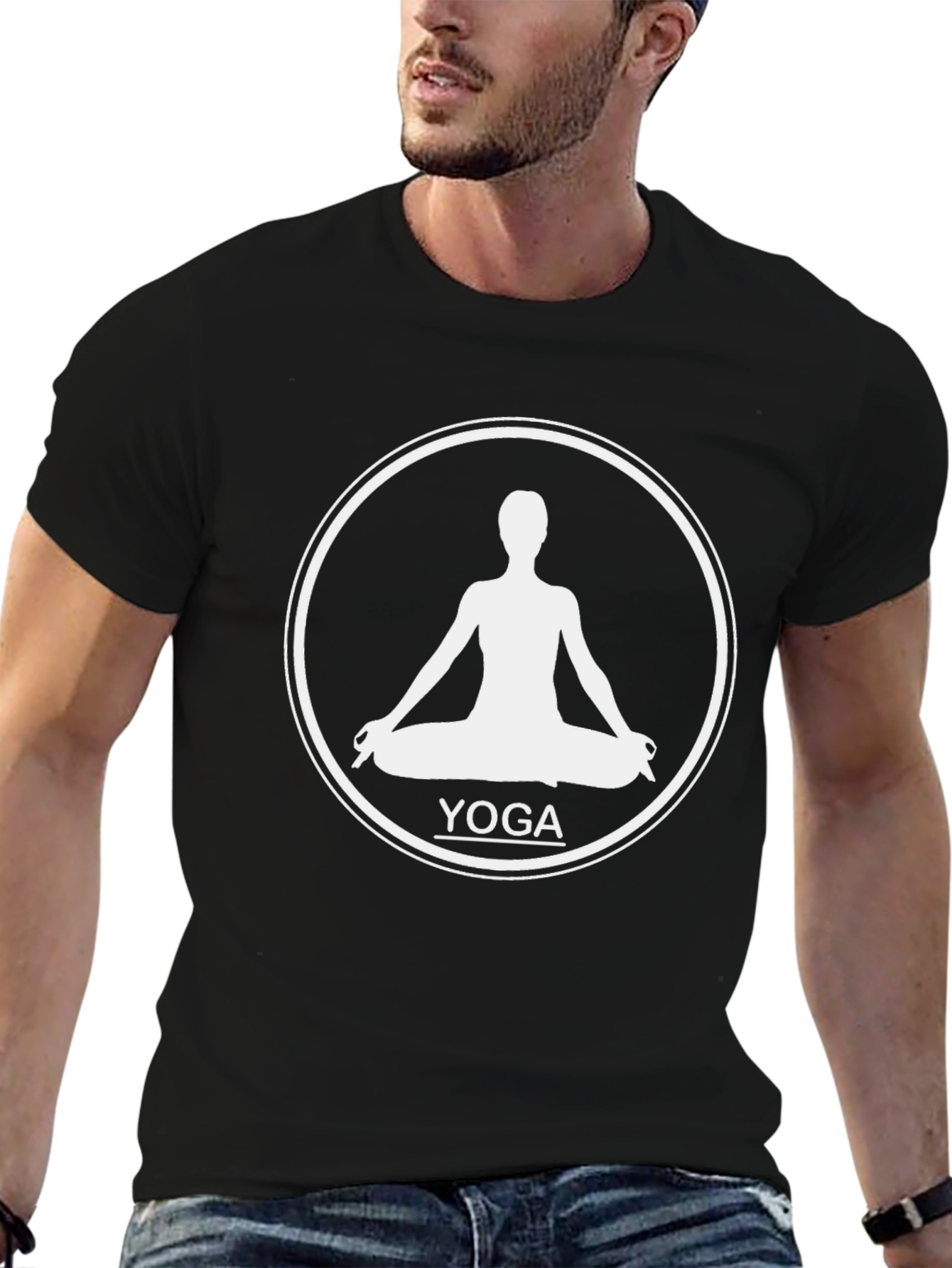 Black Yoga Silhouette Graphic T-Shirt - Black Cotton Tee view 6