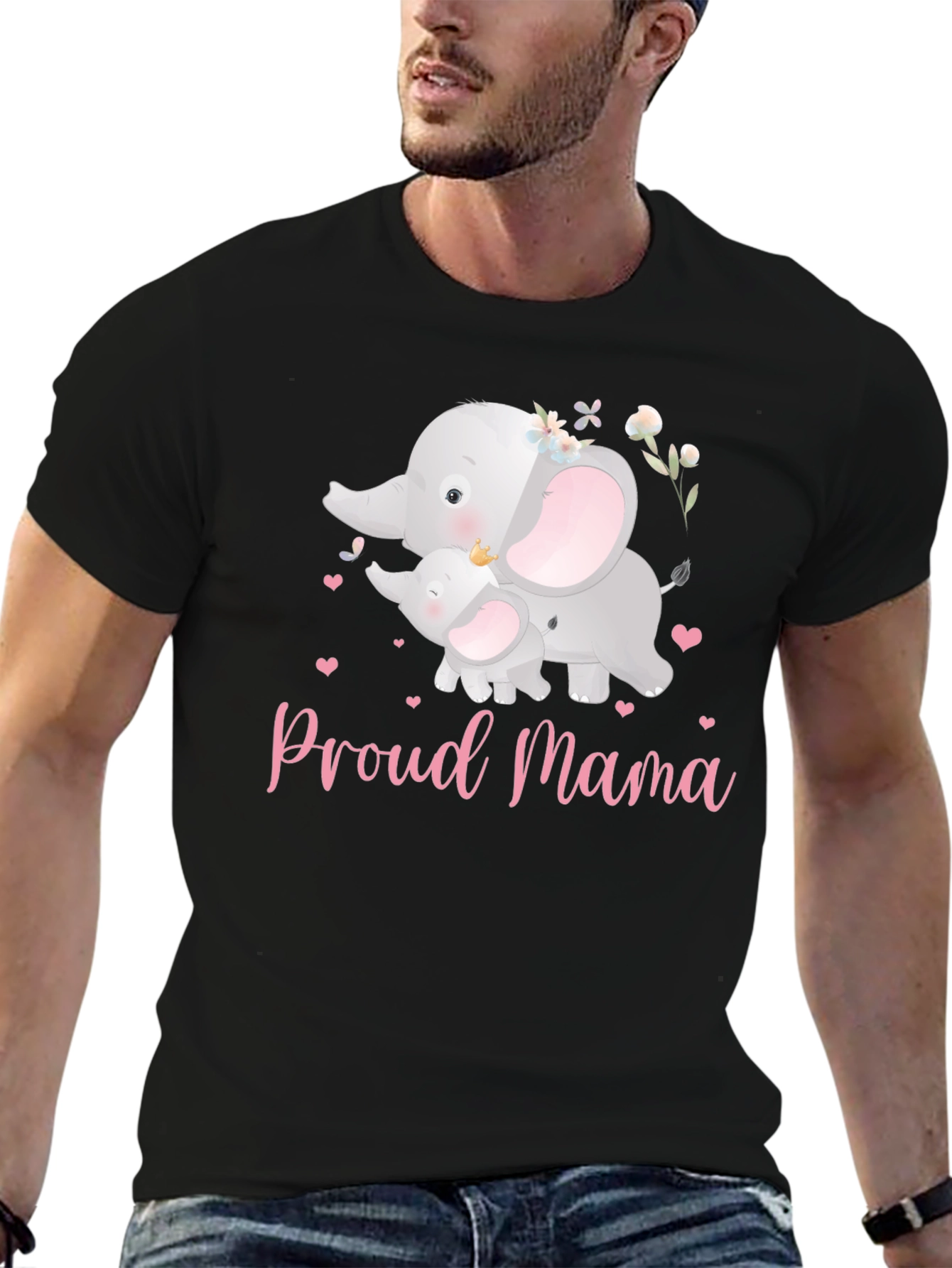 Black Proud Mama Elephant T-Shirt view 6