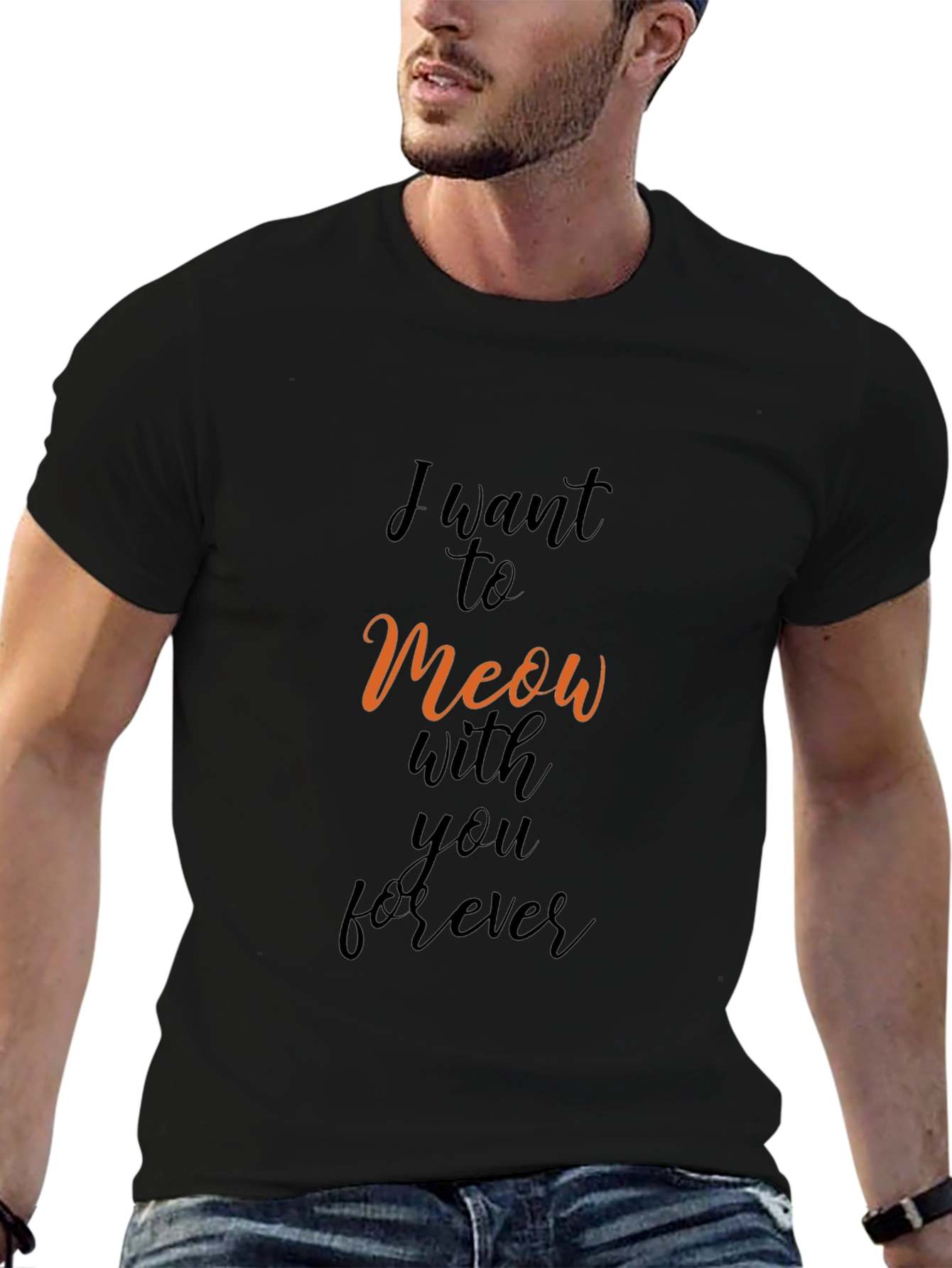 Black I Want to Meow With You Forever T-Shirt view 6
