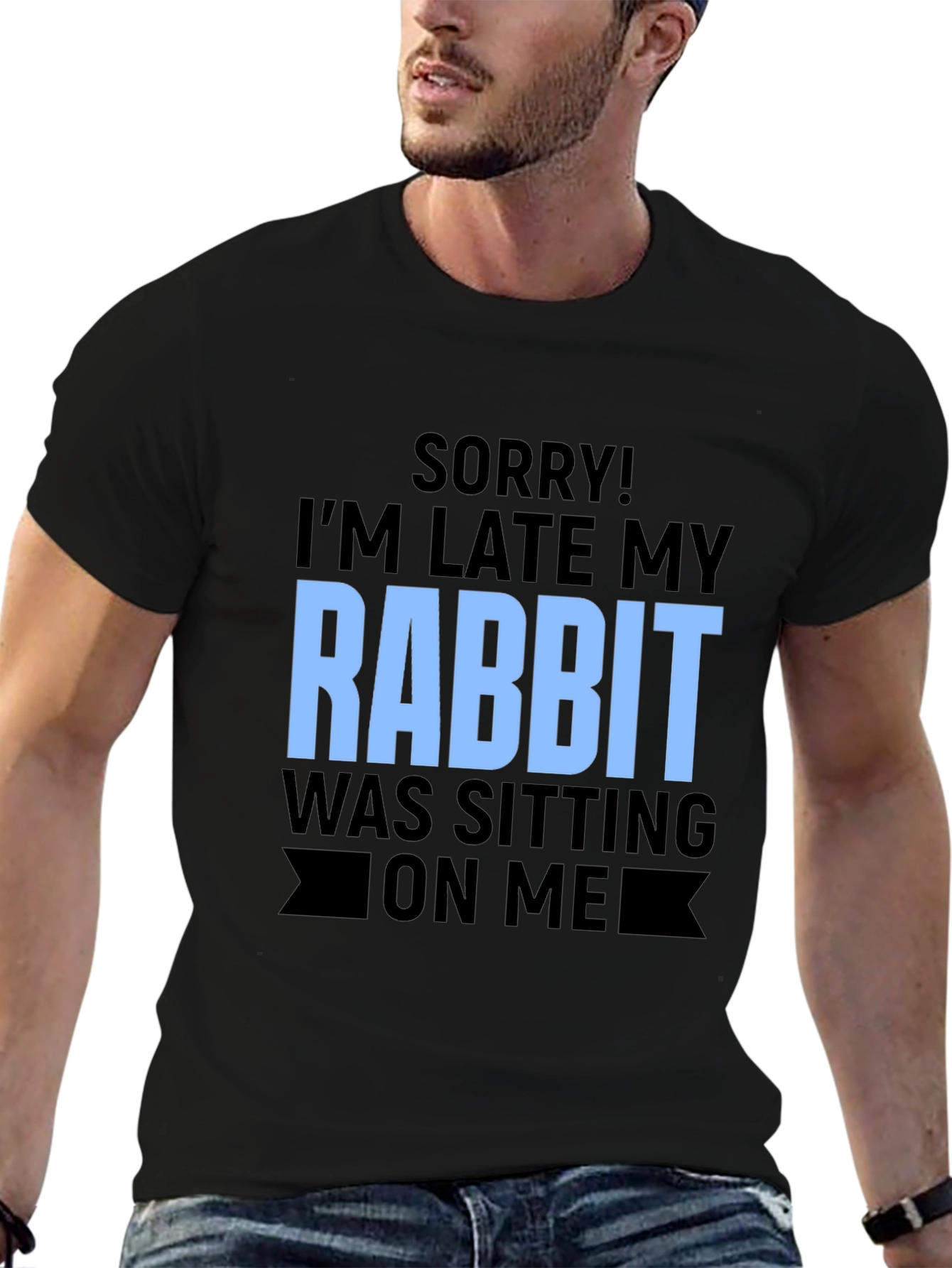 Black Funny Rabbit Sitting T-Shirt view 6