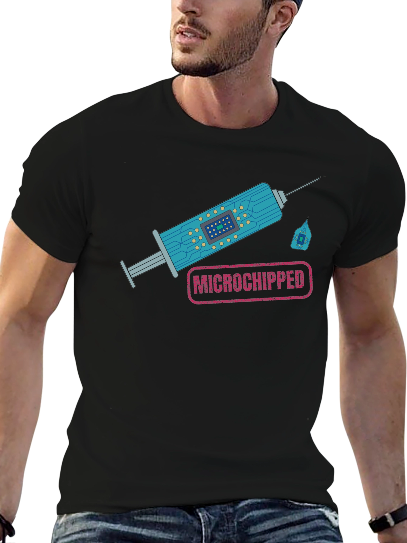 Black Microchipped Syringe Graphic Tee - Black T-Shirt view 6