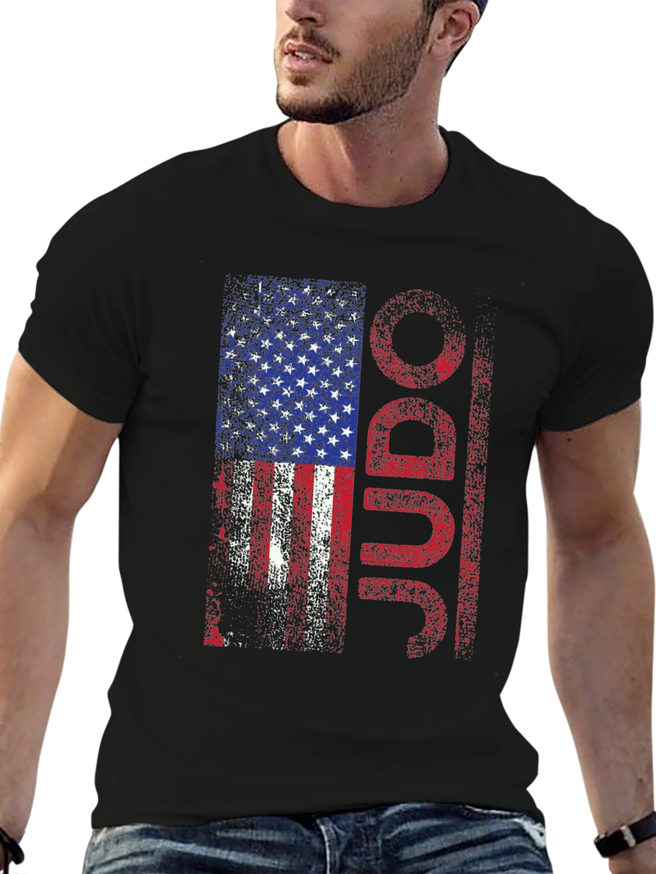 Black American Flag Judo T-Shirt view 6