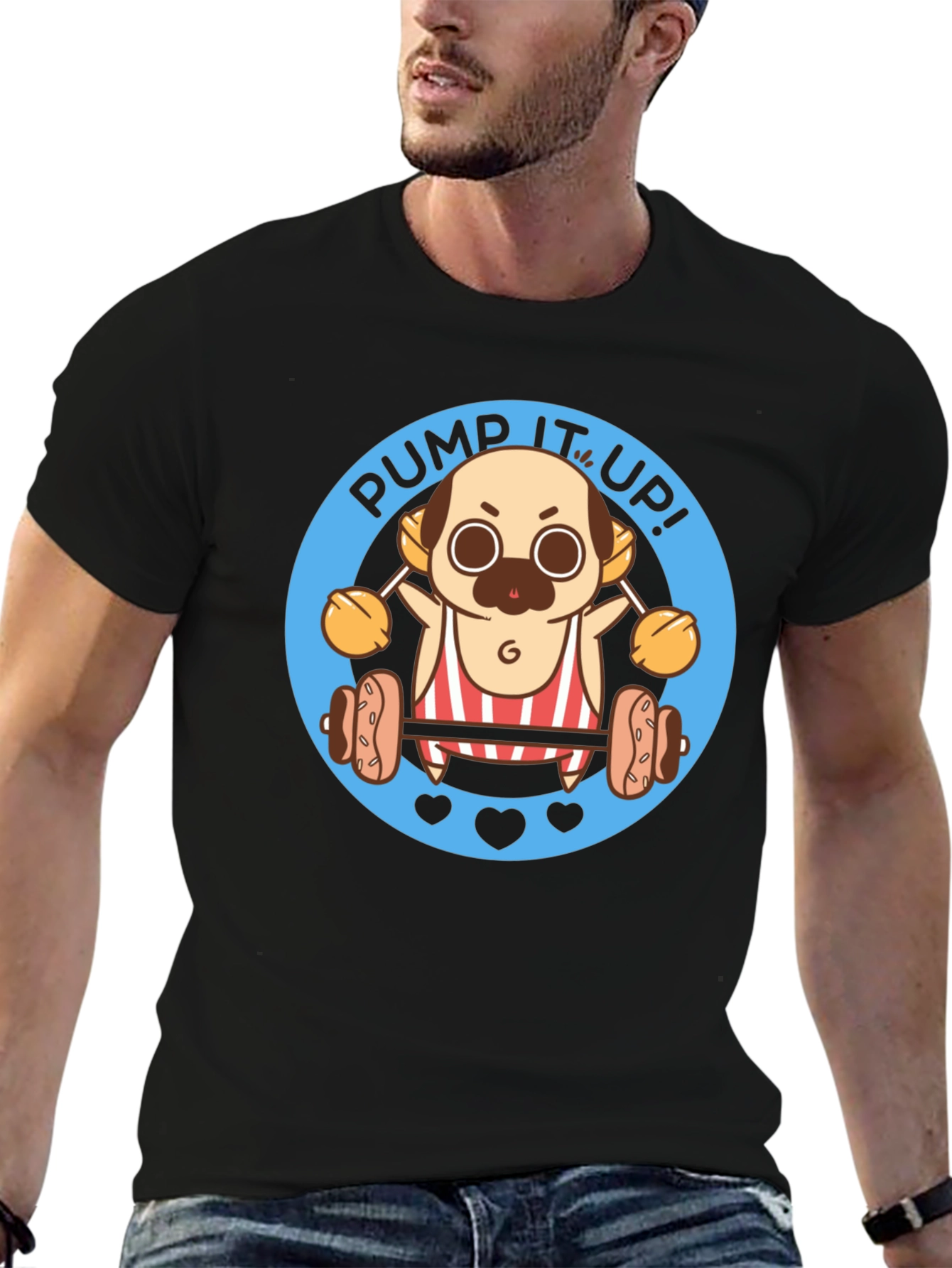 Black Pump It Up Pug T-Shirt view 6