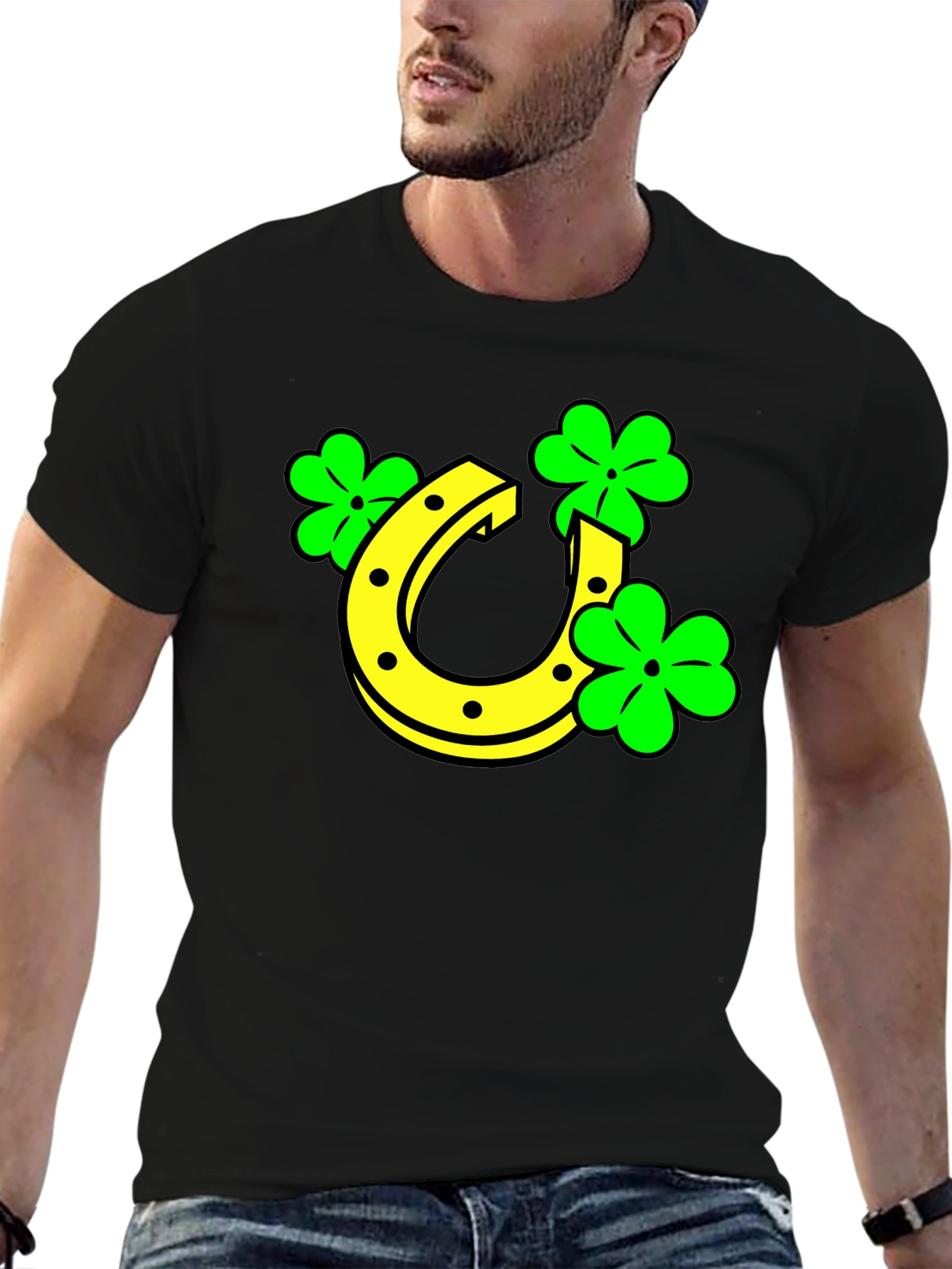 Black Lucky Horseshoe & Clover Black T-Shirt view 6