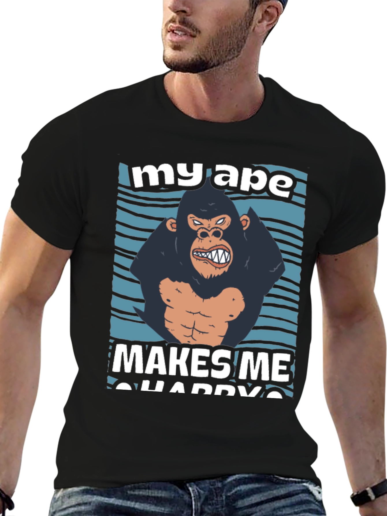 Black My Ape Makes Me Happy Graphic T-Shirt view 6