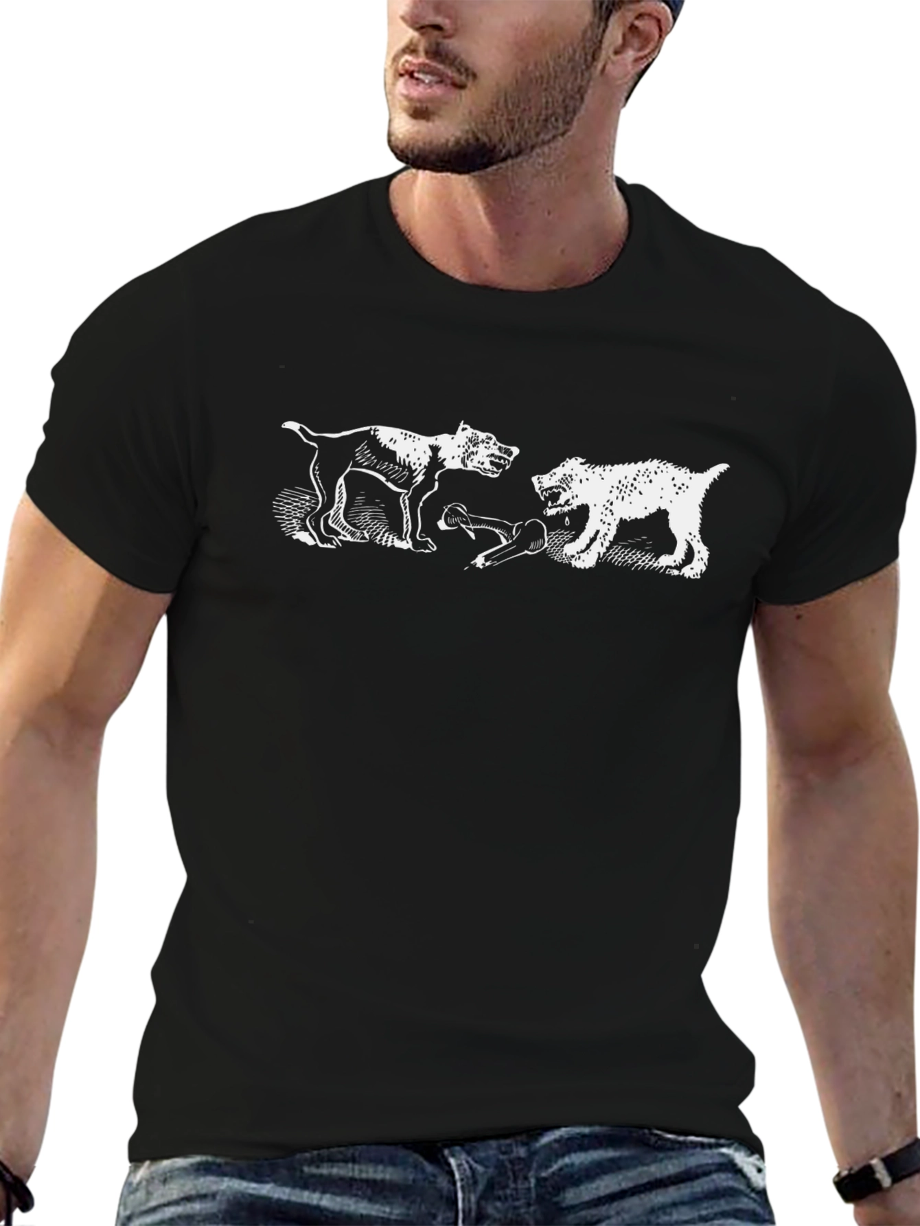 Dog Fight Graphic Tee - Black Cotton Blend - 6