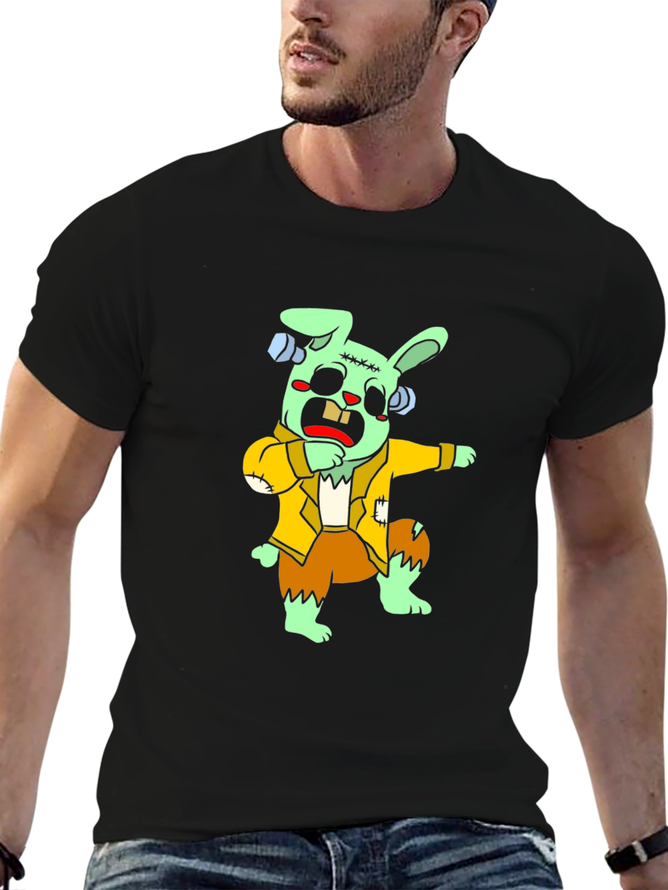 Black Zombie Bunny Dab T-Shirt view 6