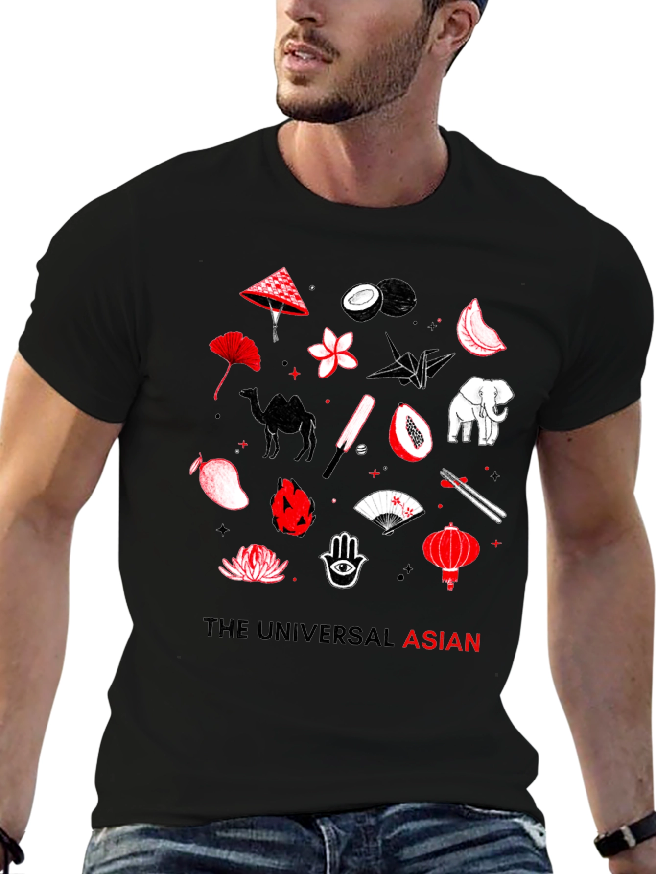 Black The Universal Asian Graphic Tee - Black Cotton view 6