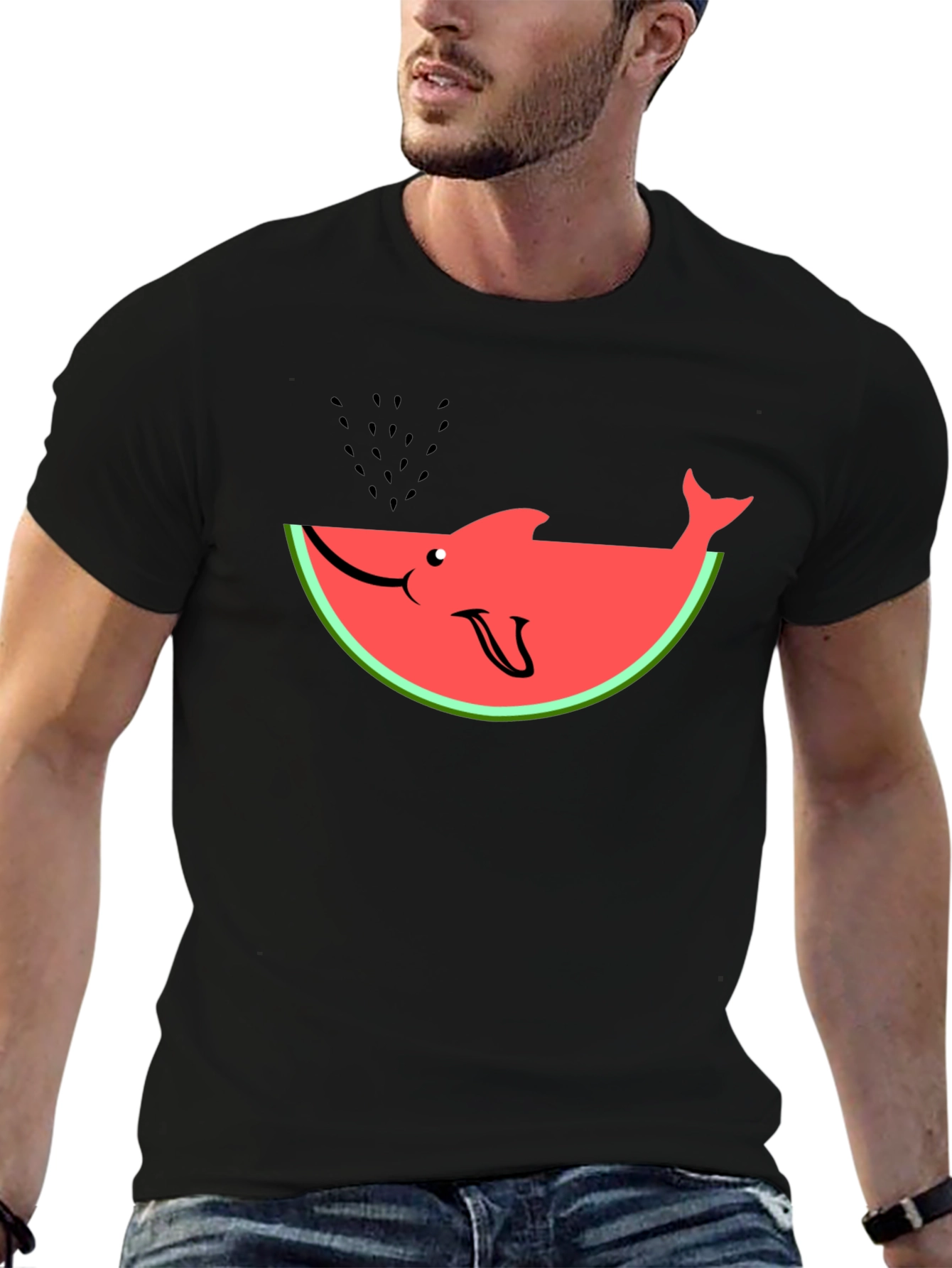 Black Watermelon Shark Graphic Tee - Summer Fun T-Shirt view 6