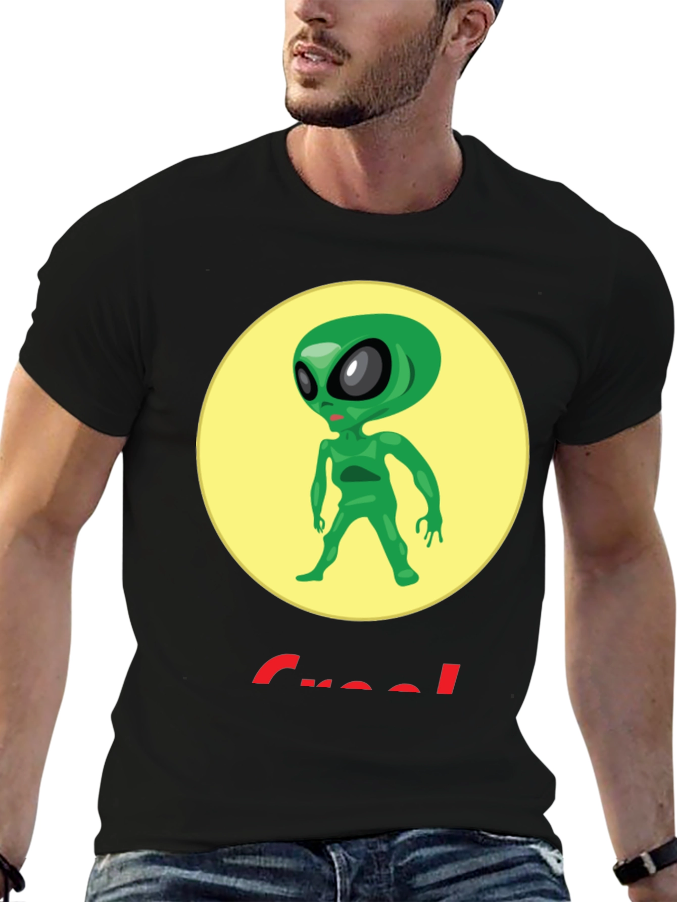 Black Alien Graphic T-Shirt - Crew Neck - Black view 6