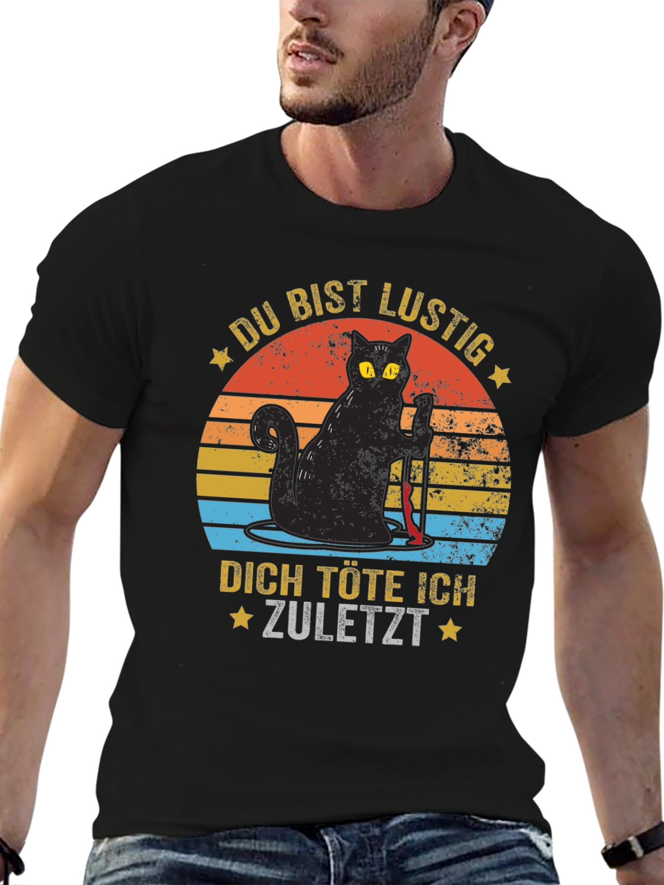 Black Du Bist Lustig Black Cat Graphic Tee view 6