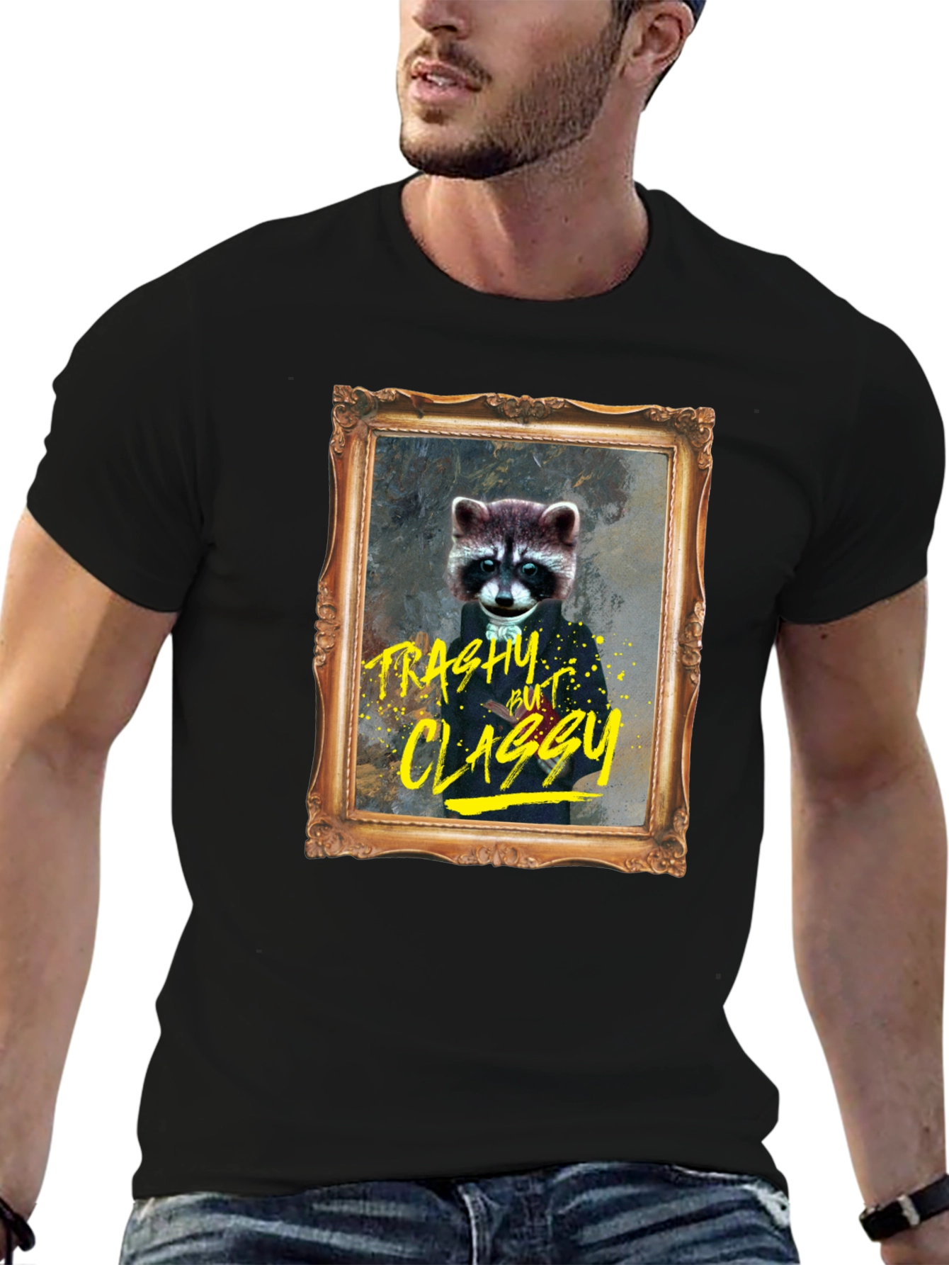 Black Trashy But Classy Raccoon T-Shirt - Funny Novelty Tee view 6