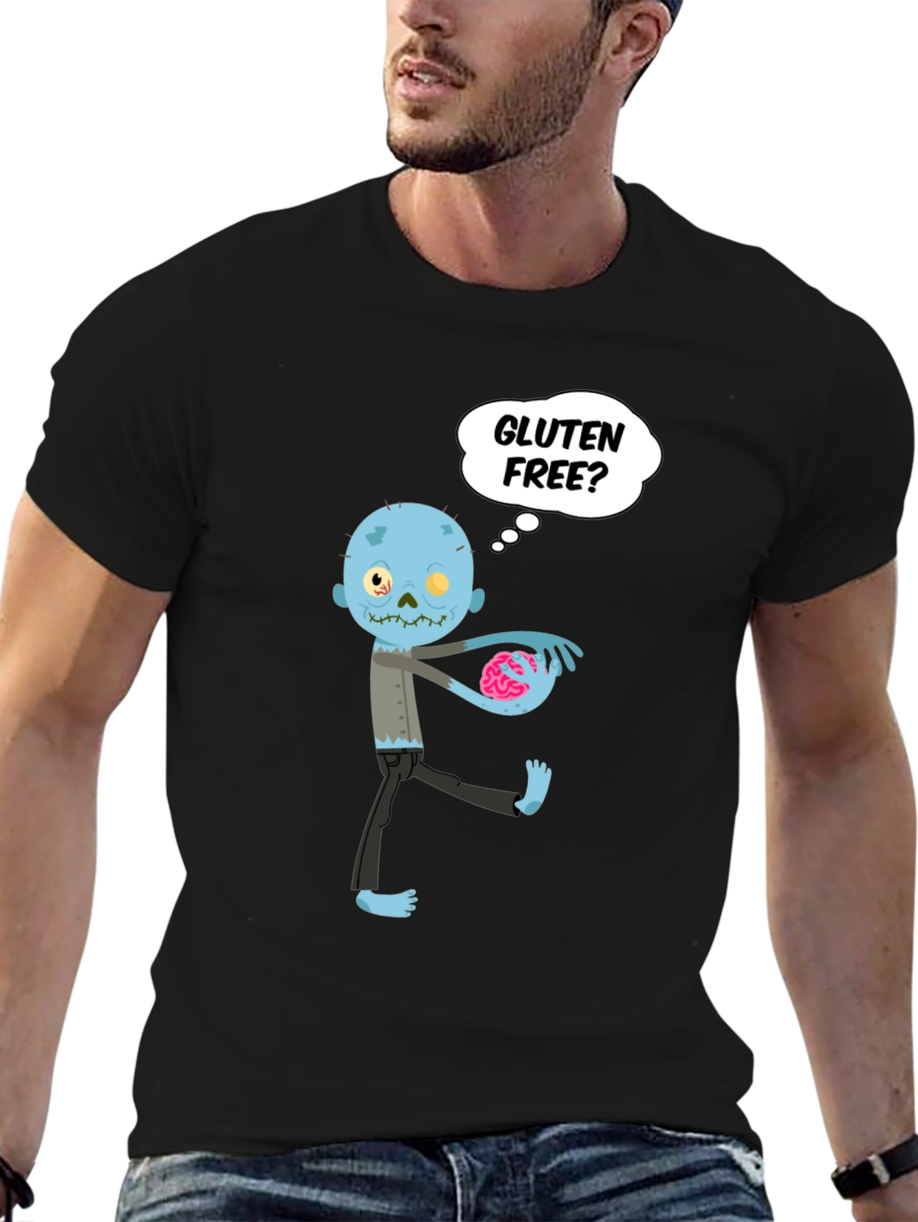 Black Gluten Free Zombie Brains Graphic T-Shirt view 6