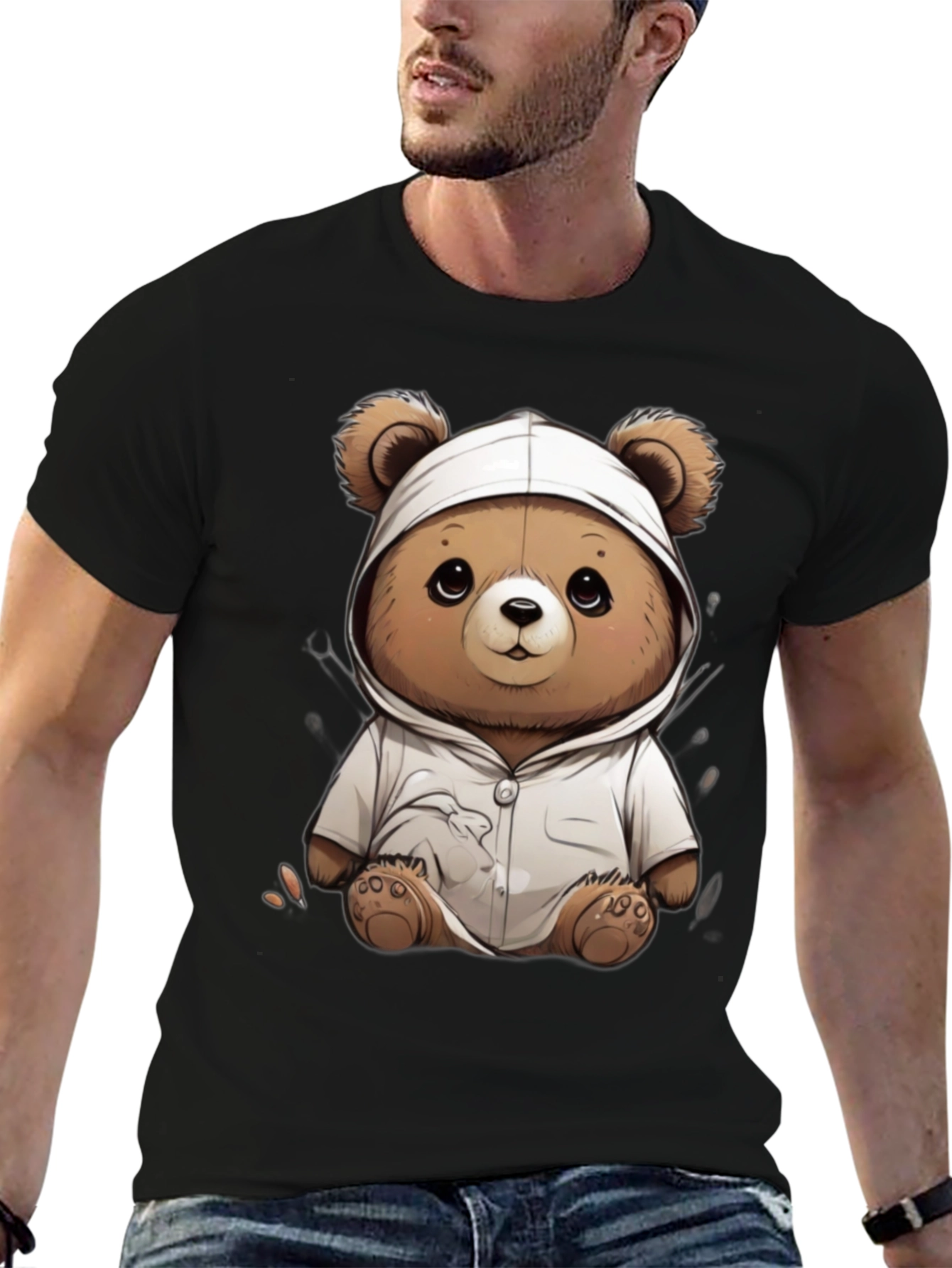 Black Teddy Bear Hoodie T-Shirt - Soft & Stylish view 6