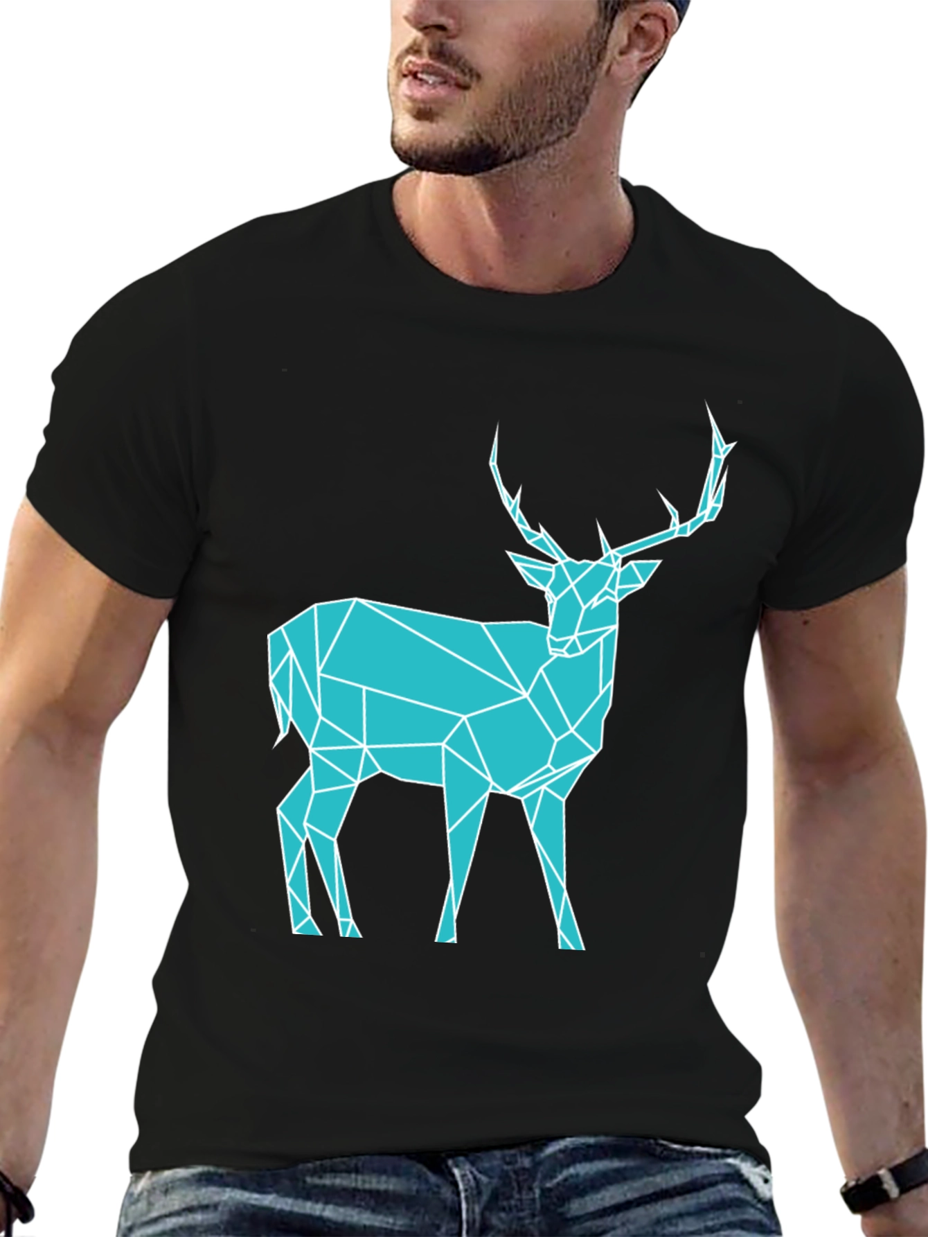 Black Geometric Deer T-Shirt - Modern Graphic Tee view 6